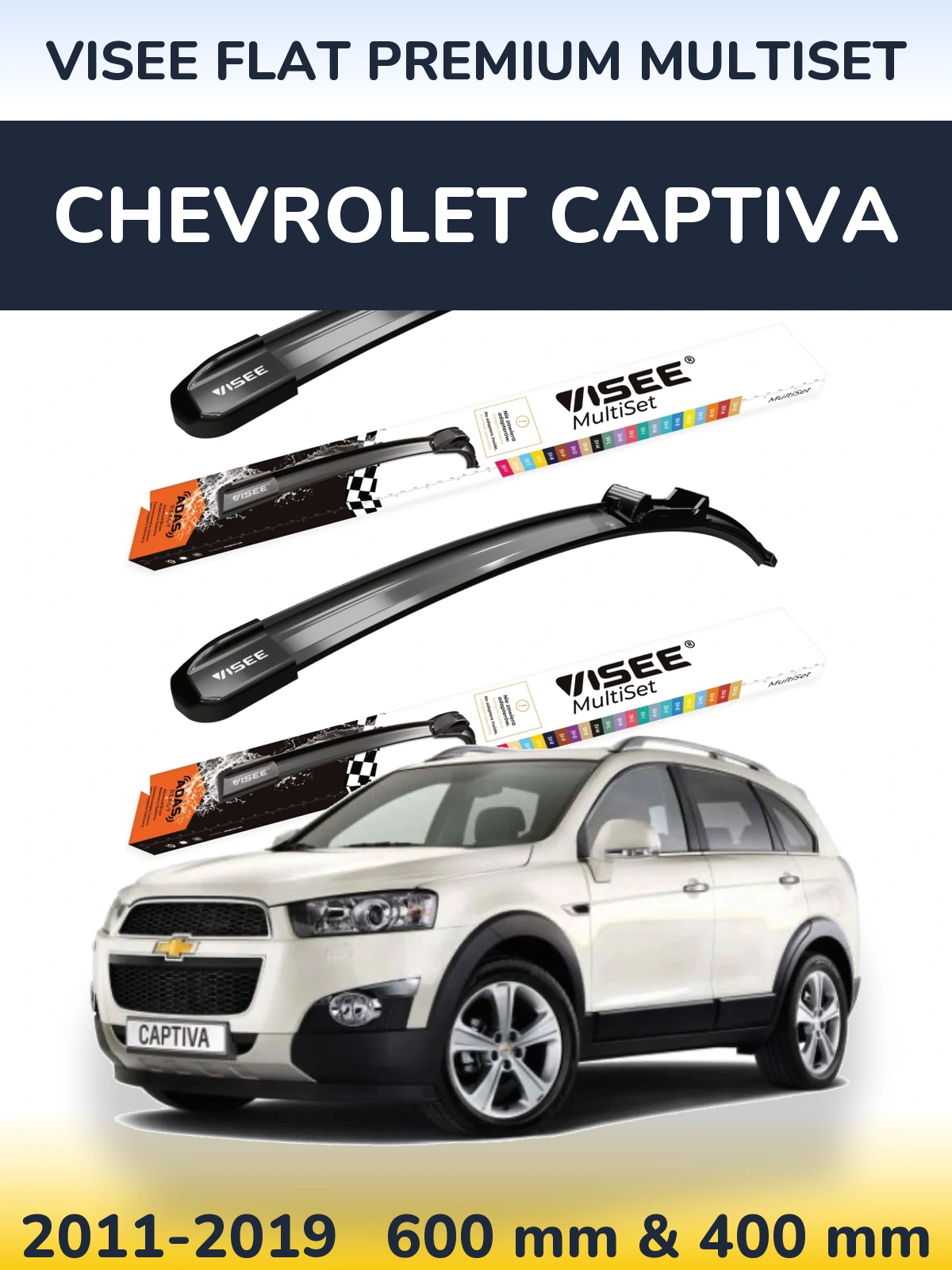Komplet przednich wycieraczek VISEE FLAT PREMIUM MultiSet 600 & 400 mm do Chevrolet Captiva 2011-2019
