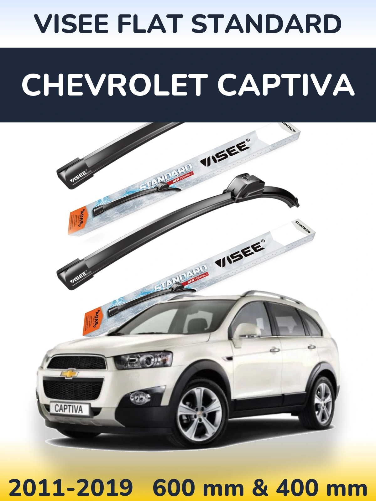Komplet przednich wycieraczek VISEE FLAT STANDARD 600 & 400 mm do Chevrolet Captiva 2011-2019