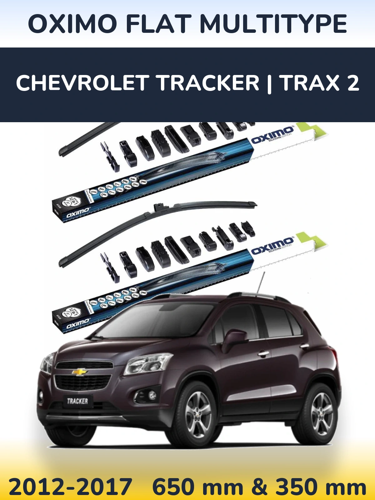 Front wiper blade set Oximo Flat MultiTypee 650 & 350 mm for Chevrolet Tracker | Trax 2 2012-2017