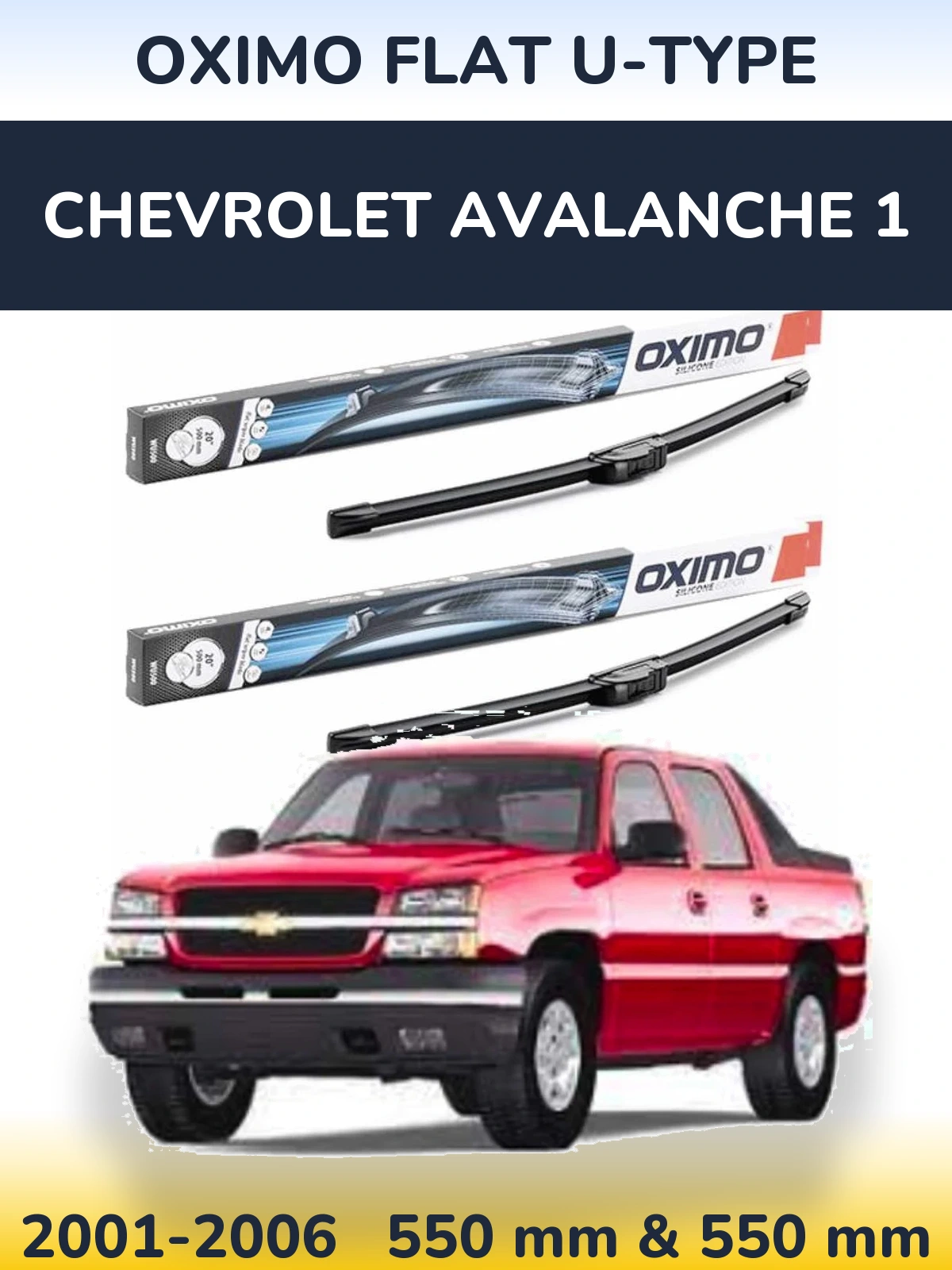 Komplet przednich wycieraczek Oximo Flat U-type 550 & 550 mm do Chevrolet Avalanche 1 2001-2006