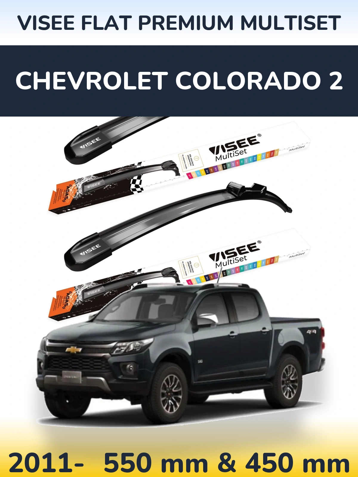 Komplet przednich wycieraczek VISEE FLAT PREMIUM MultiSet 550 & 450 mm do Chevrolet Colorado 2 2011-2026