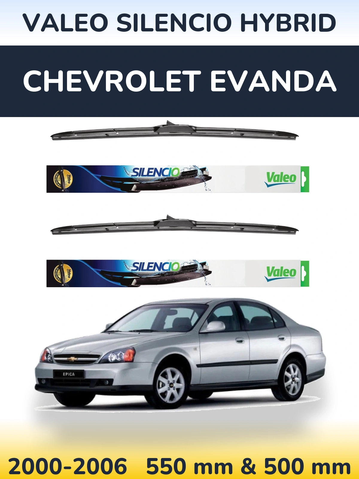 Комплект передних дворников Valeo Silencio Hybrid 550 & 500 мм для Chevrolet Evanda 2000-2006