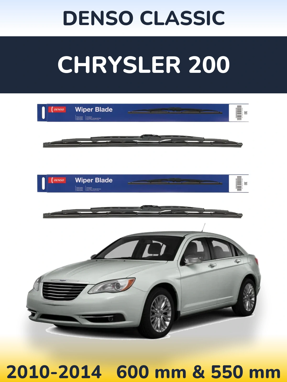 Front wiper blade set Denso Classic 600 & 550 mm for Chrysler 200 2010-2014