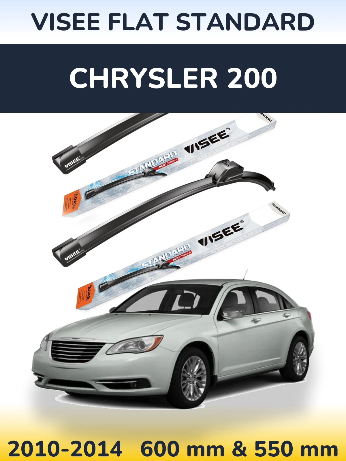 Front wiper blade set VISEE FLAT STANDARD 600 & 550 mm for Chrysler 200 2010-2014