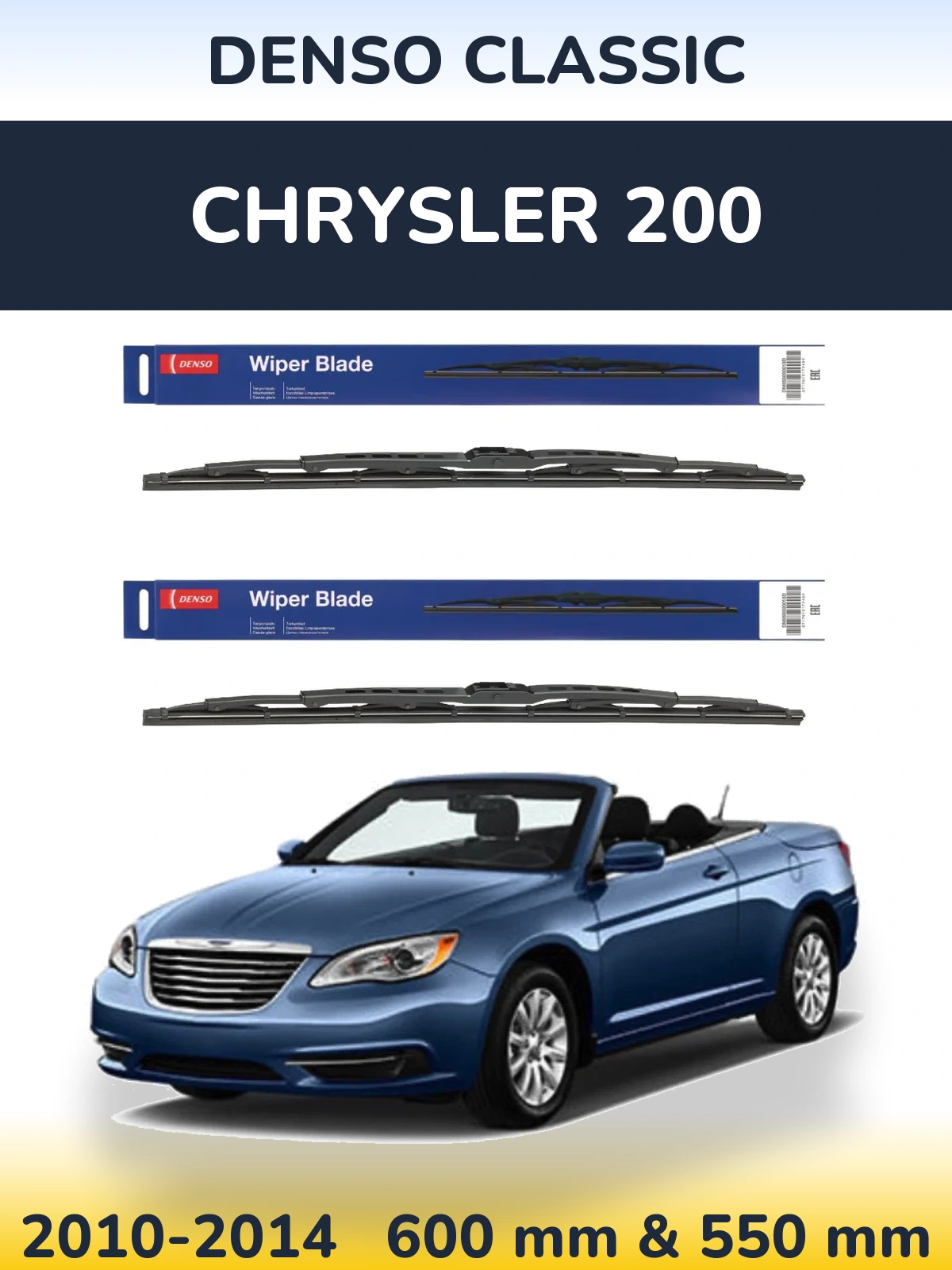 Front wiper blade set Denso Classic 600 & 550 mm for Chrysler 200 2010-2014