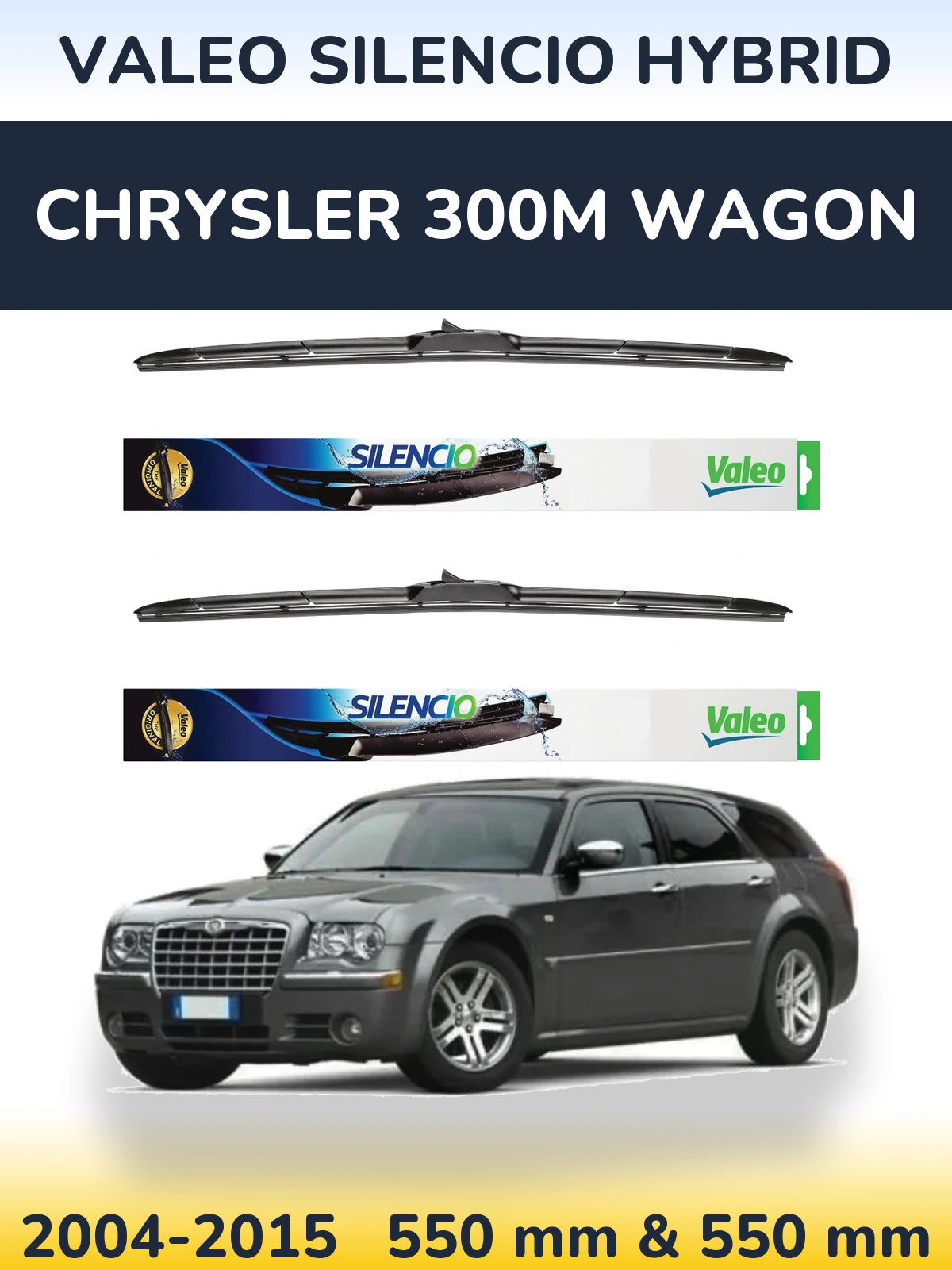 Front wiper blade set Valeo Silencio Hybrid 550 & 550 mm for Chrysler 300M Wagon 2004-2015