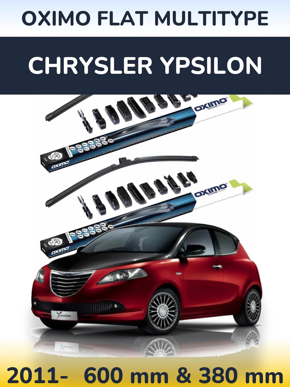 Комплект передних дворников Oximo Flat MultiТипe 600 & 380 мм для Chrysler Ypsilon 2011-2026