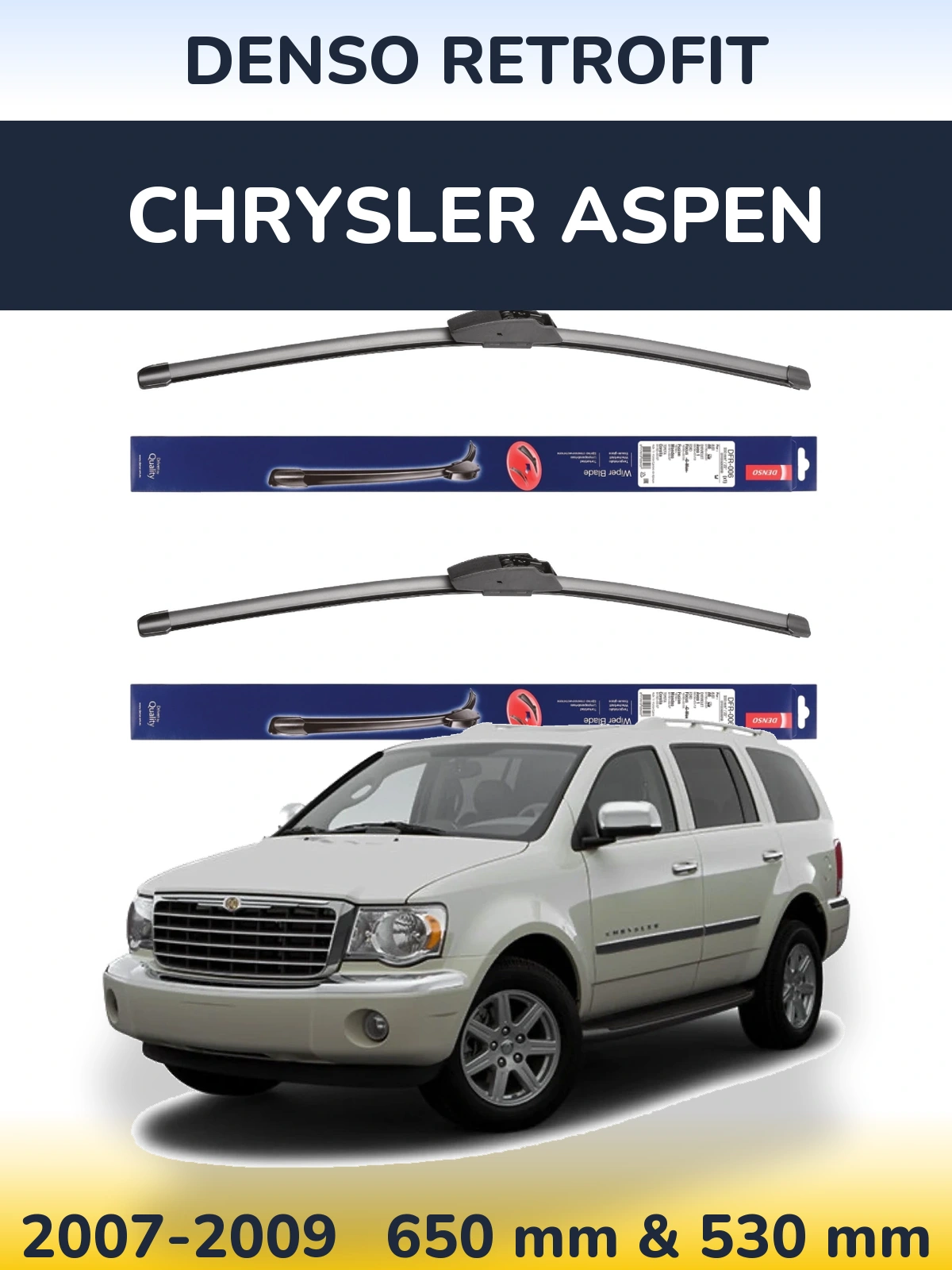 Komplet przednich wycieraczek Denso Retrofit 650 & 530 mm do Chrysler Aspen 2007-2009
