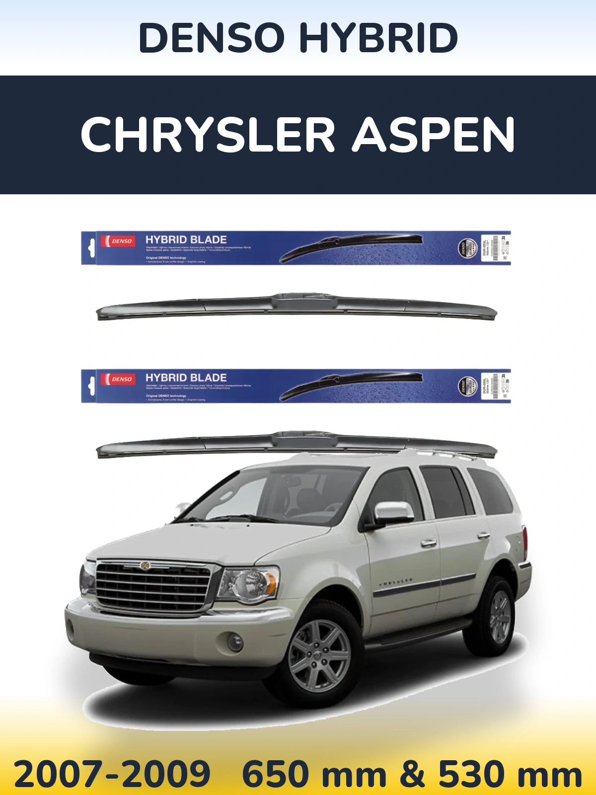 Komplet przednich wycieraczek Denso Hybrid 650 & 530 mm do Chrysler Aspen 2007-2009