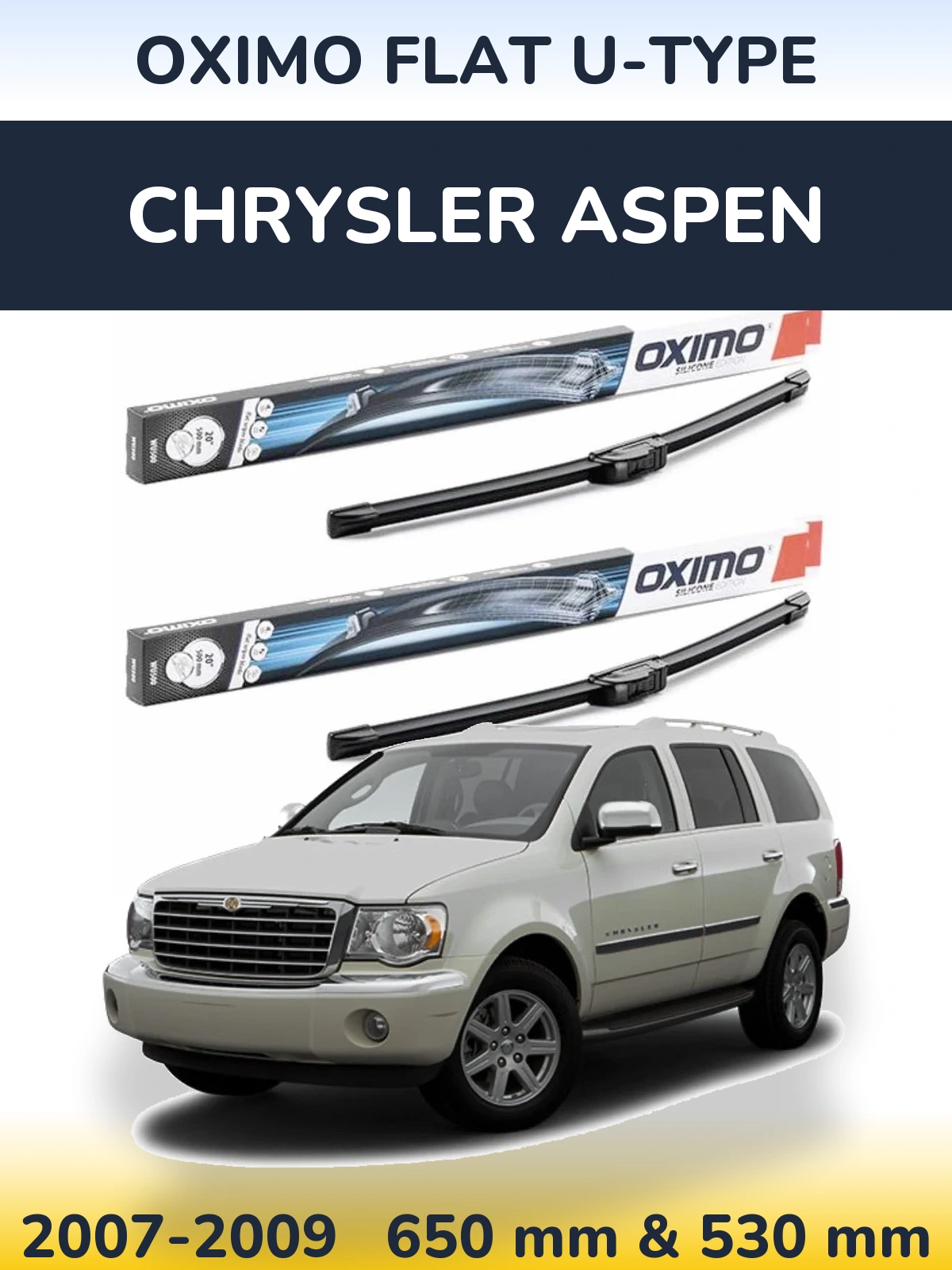 Комплект передних дворников Oximo Flat U-type 650 & 530 мм для Chrysler Aspen 2007-2009