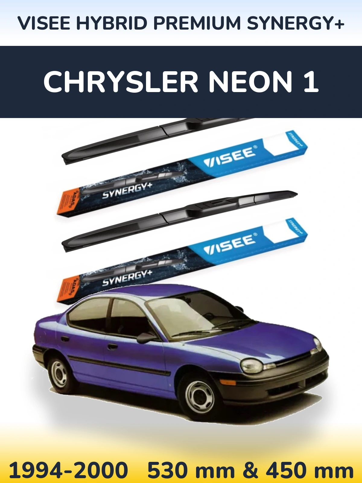 Front wiper blade set VISEE HYBRID PREMIUM SYNERGY+ 530 & 450 mm for Chrysler Neon 1 1994-2000