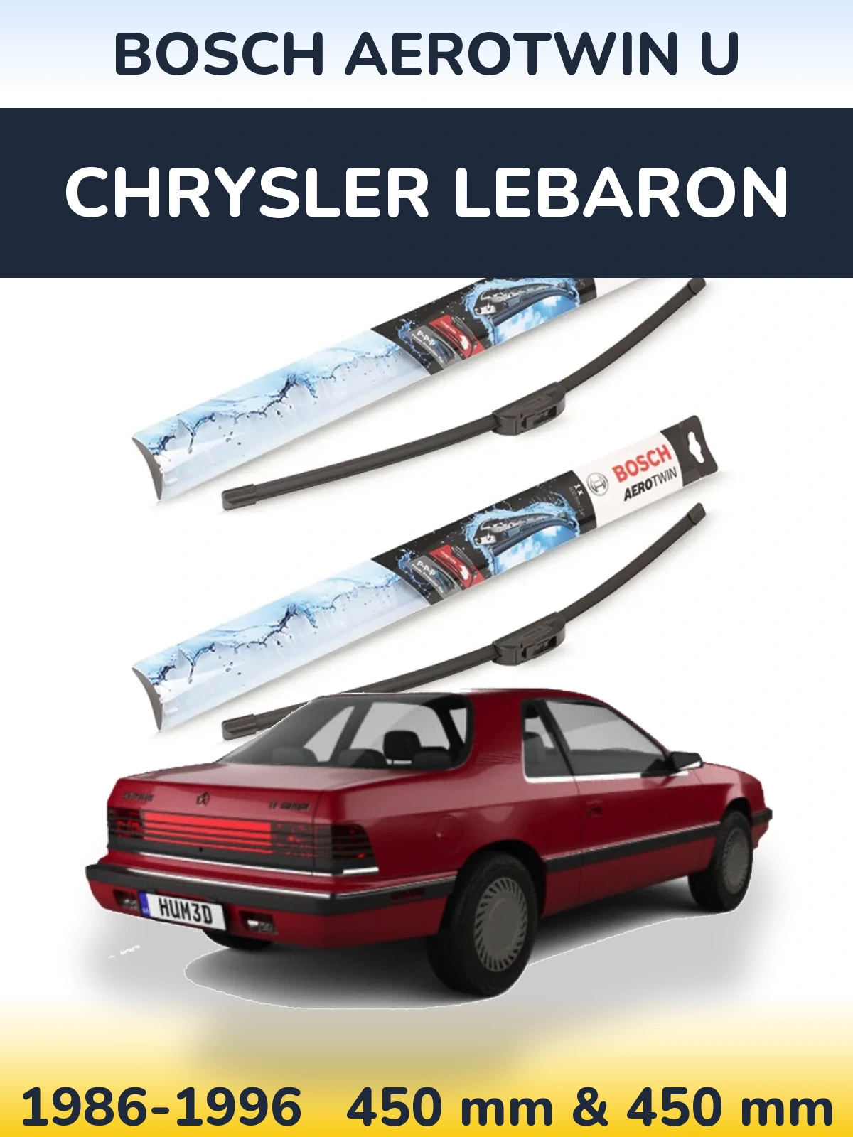 Комплект передних дворников BOSCH AeroTwin U 450 & 450 мм для Chrysler LeBaron 1986-1996