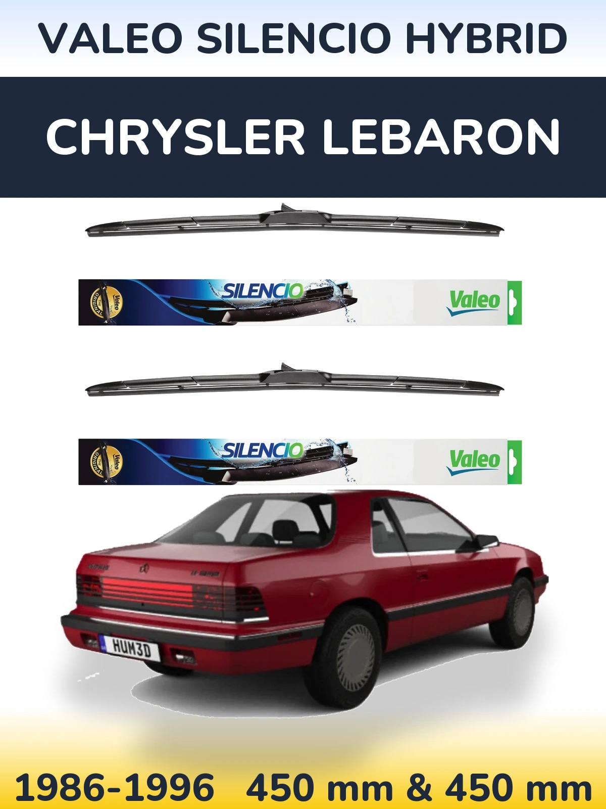 Komplet przednich wycieraczek Valeo Silencio Hybrid 450 & 450 mm do Chrysler LeBaron 1986-1996