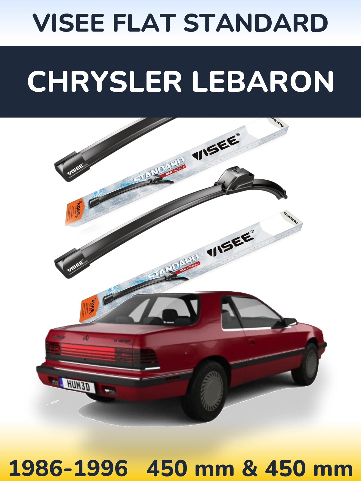 Front wiper blade set VISEE FLAT STANDARD 450 & 450 mm for Chrysler LeBaron 1986-1996