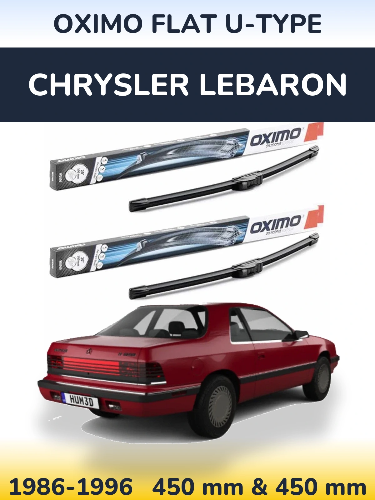 Front wiper blade set Oximo Flat U-type 450 & 450 mm for Chrysler LeBaron 1986-1996