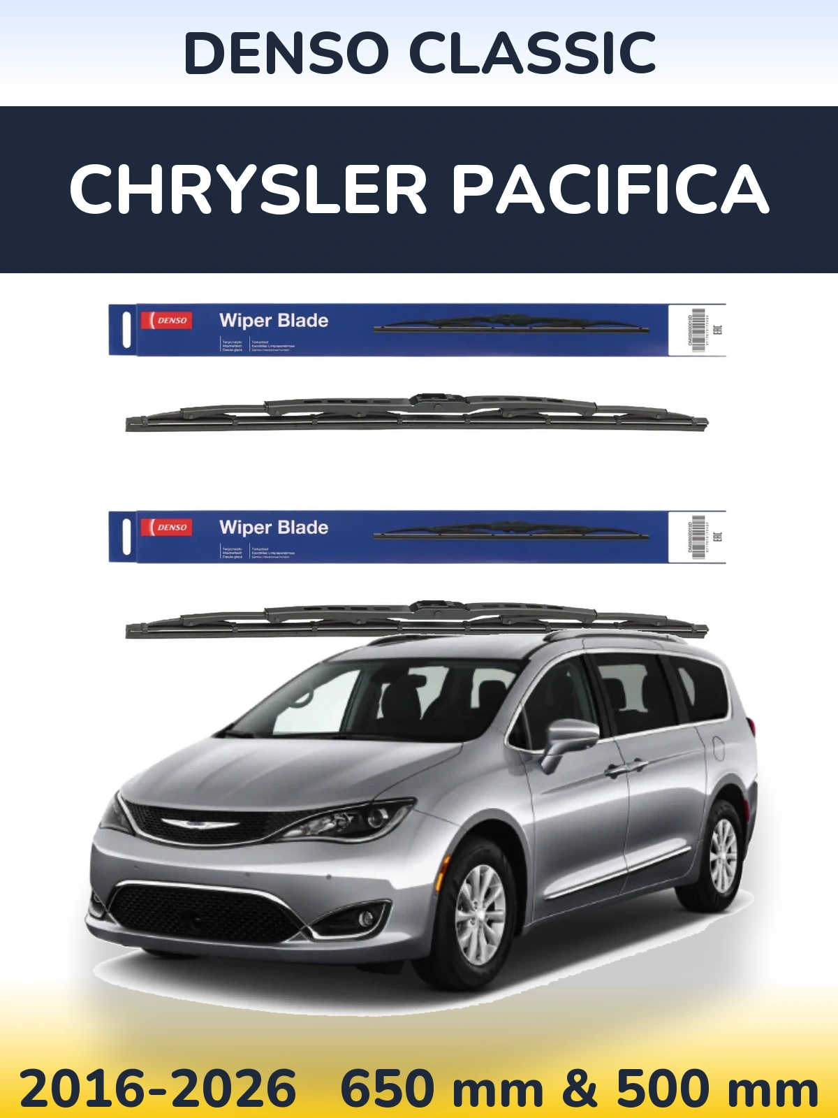 Комплект передних дворников Denso Classic 650 & 500 мм для Chrysler Pacifica 2016-2026