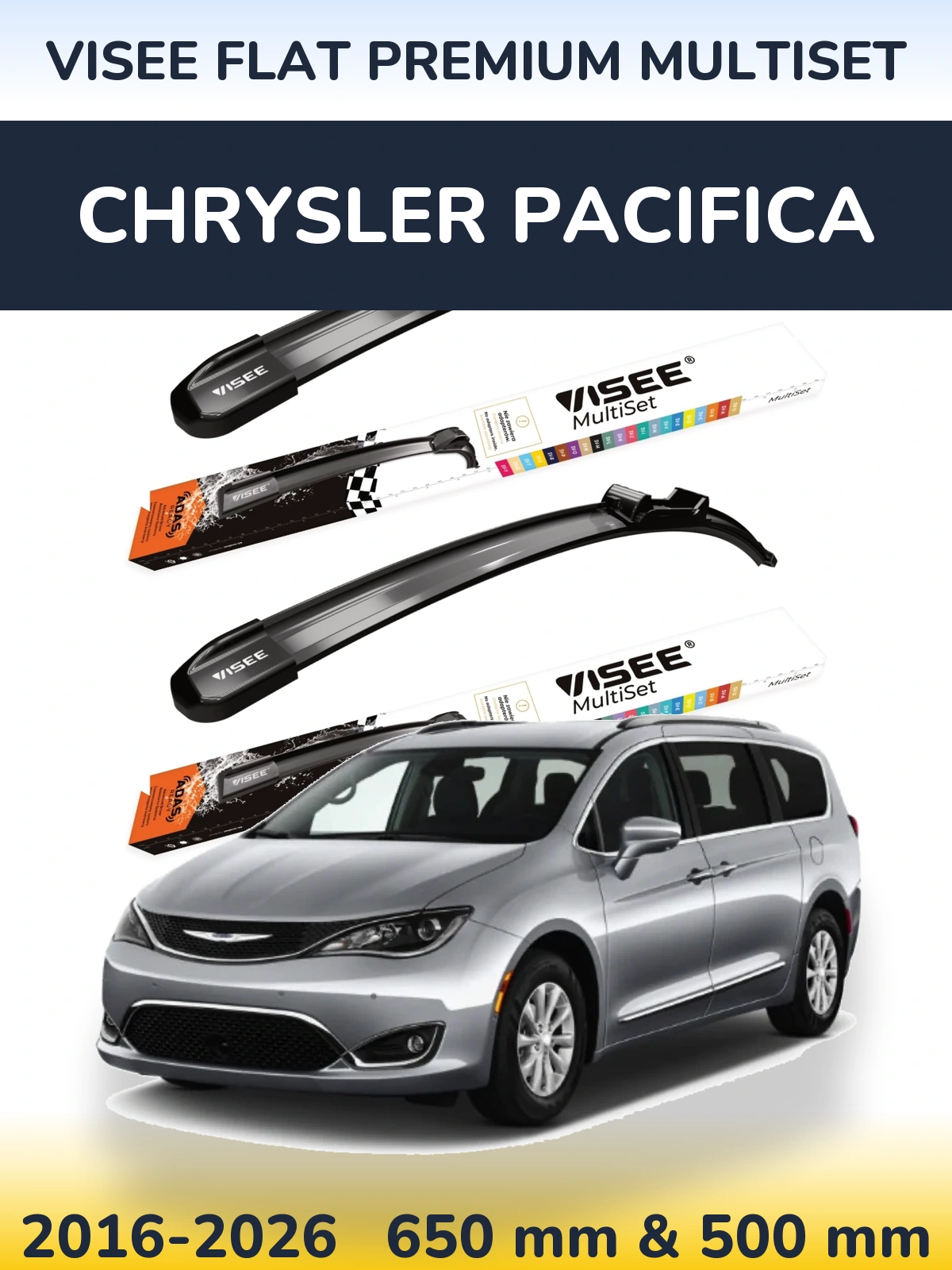 Комплект передних дворников VISEE FLAT PREMIUM MultiSet 650 & 500 мм для Chrysler Pacifica 2016-2026