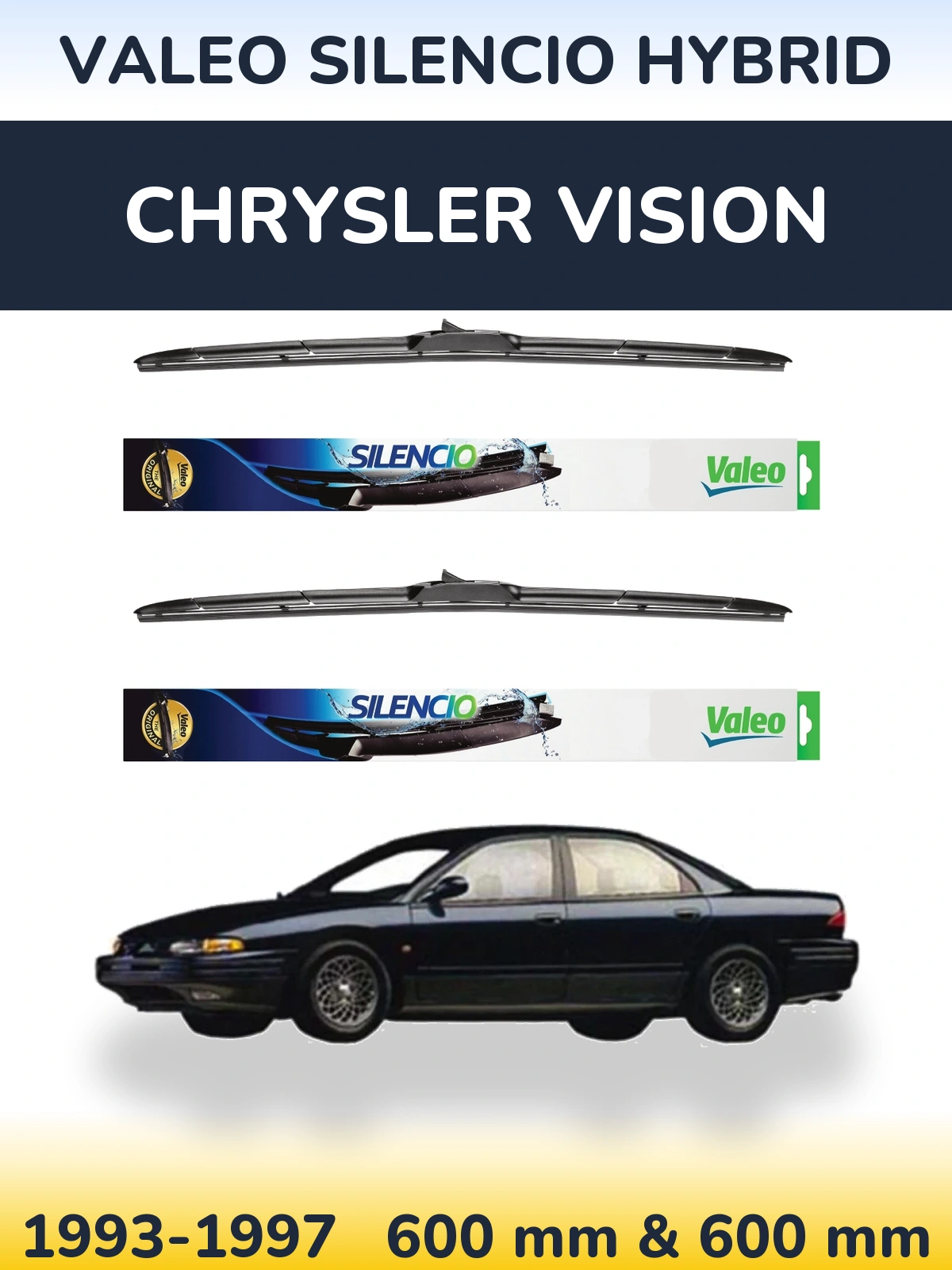 Komplet przednich wycieraczek Valeo Silencio Hybrid 600 & 600 mm do Chrysler Vision 1993-1997