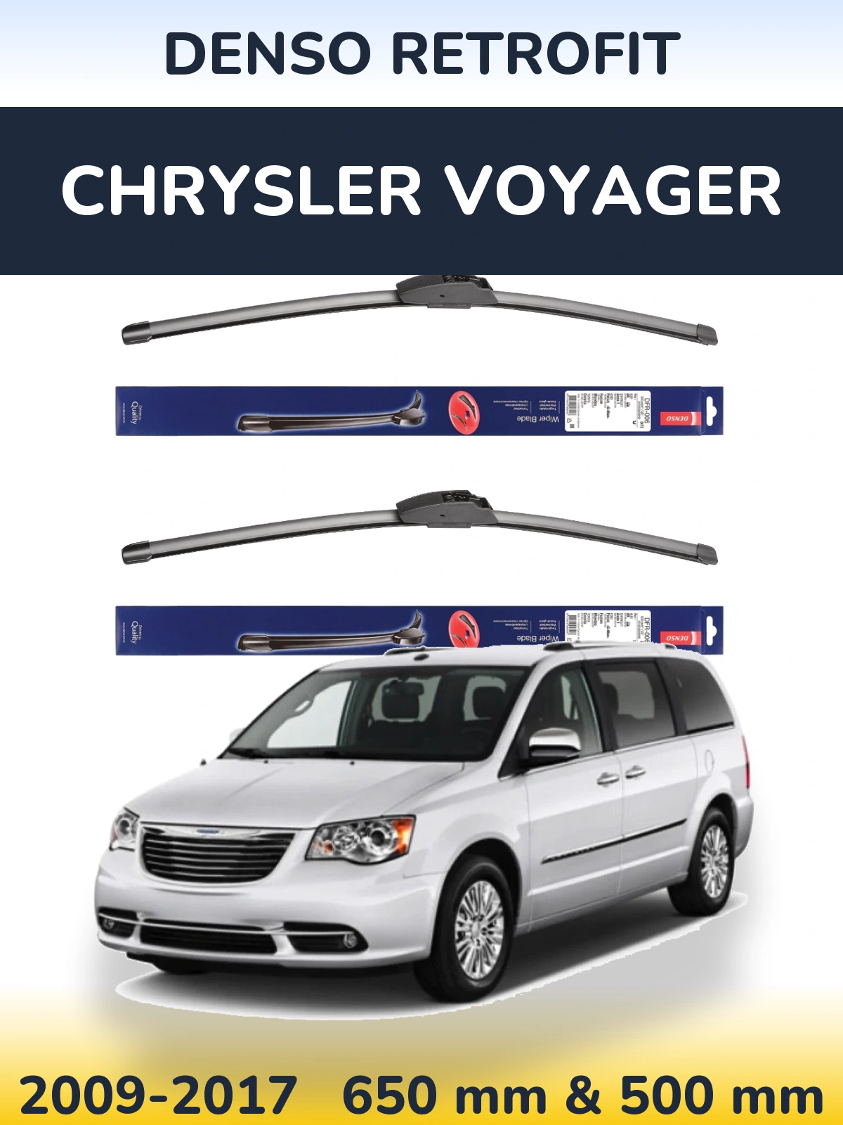 Komplet przednich wycieraczek Denso Retrofit 650 & 500 mm do Chrysler Voyager 2009-2017