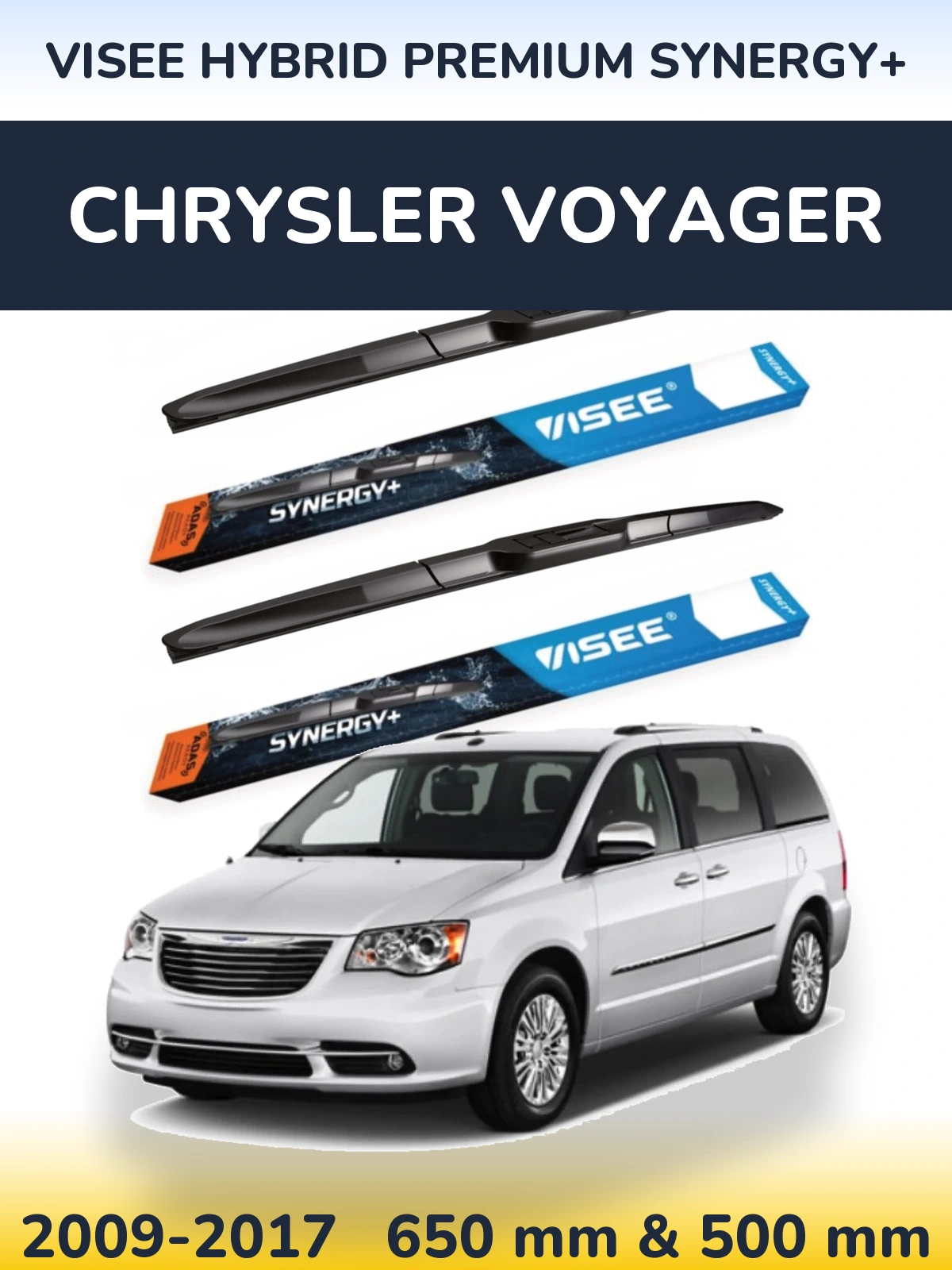 Komplet przednich wycieraczek VISEE HYBRID PREMIUM SYNERGY+ 650 & 500 mm do Chrysler Voyager 2009-2017