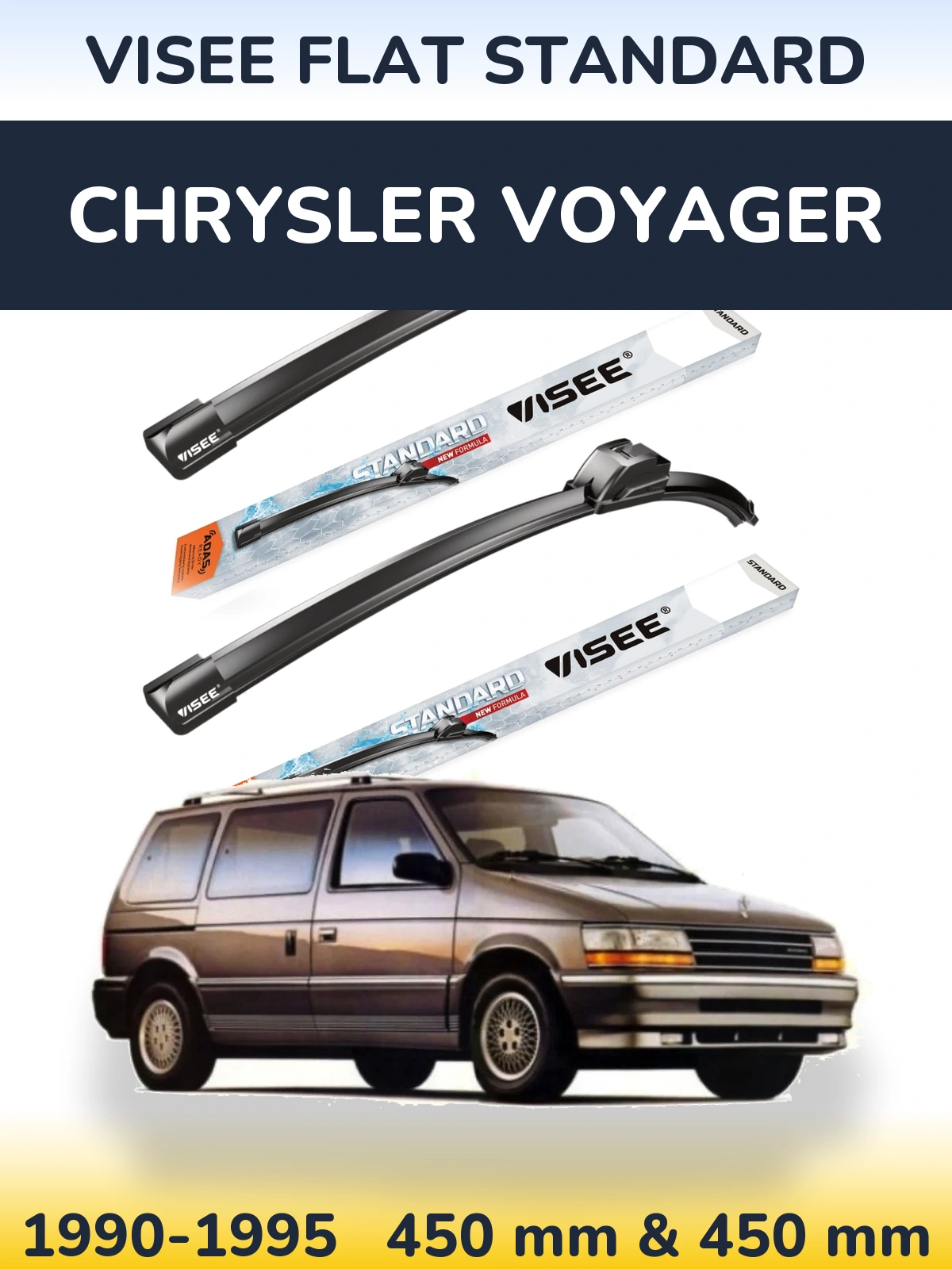 Комплект передних дворников VISEE FLAT STANDARD 450 & 450 мм для Chrysler Voyager 1990-1995
