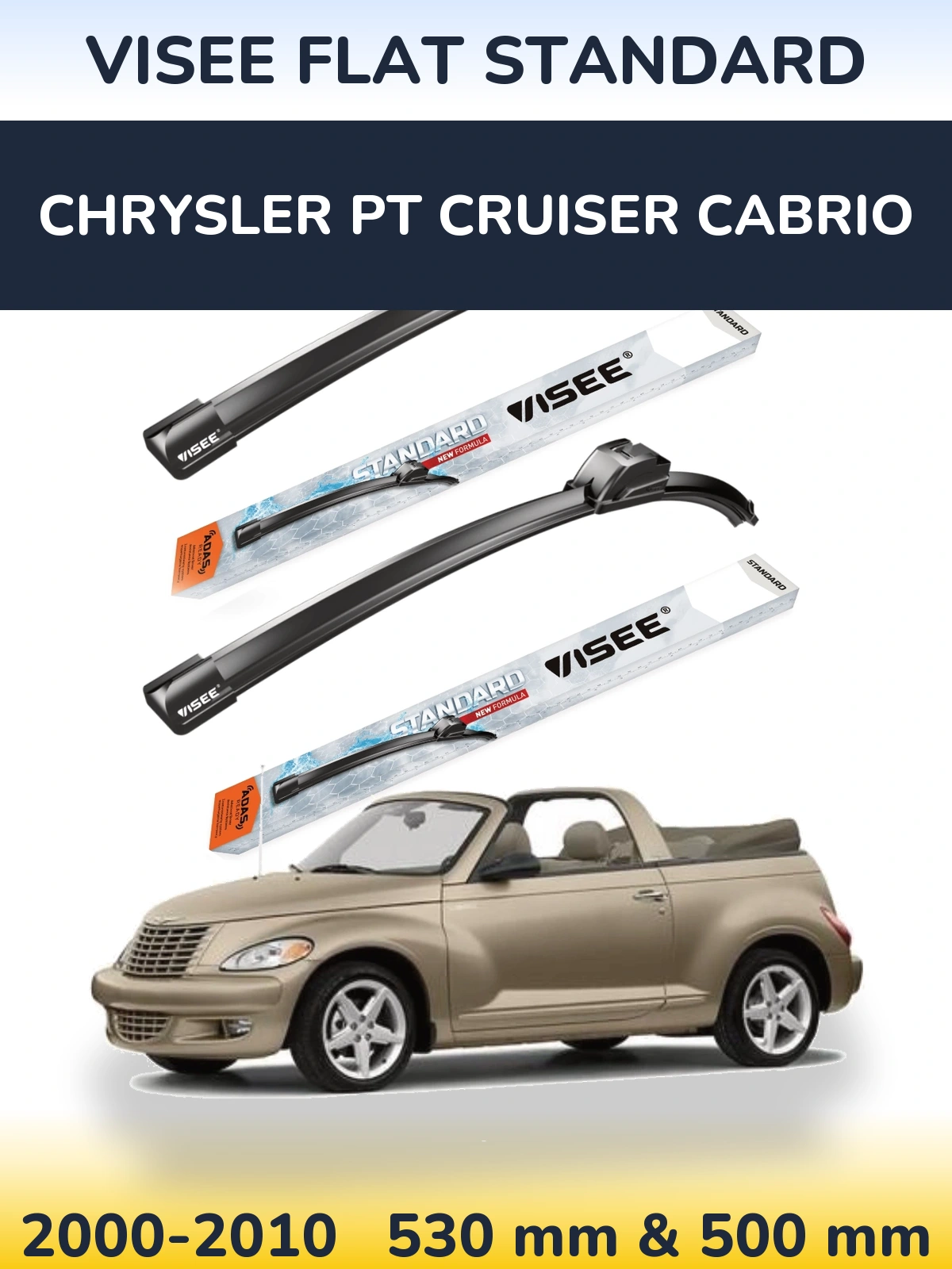 Комплект передних дворников VISEE FLAT STANDARD 530 & 500 мм для Chrysler PT Cruiser Cabrio 2000-2010