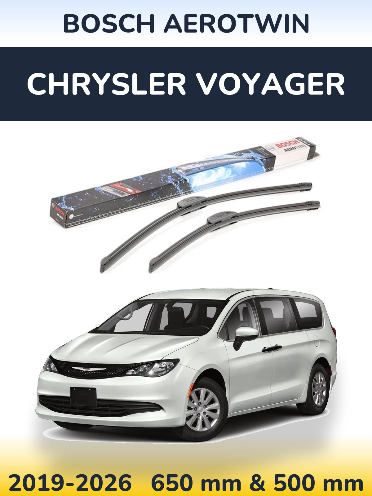 Komplet przednich wycieraczek BOSCH AeroTwin 650 & 500 mm do Chrysler Voyager 2019-2026