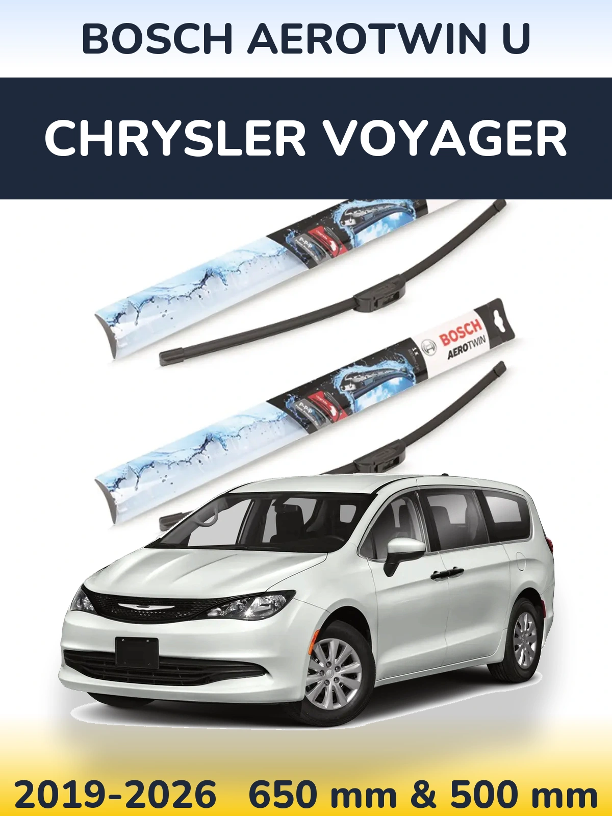 Komplet przednich wycieraczek BOSCH AeroTwin U 650 & 500 mm do Chrysler Voyager 2019-2026