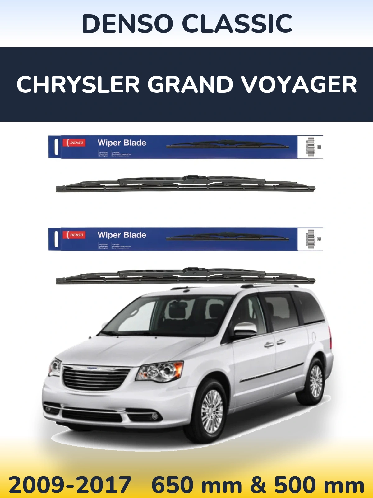 Komplet przednich wycieraczek Denso Classic 650 & 500 mm do Chrysler Grand Voyager 2009-2017