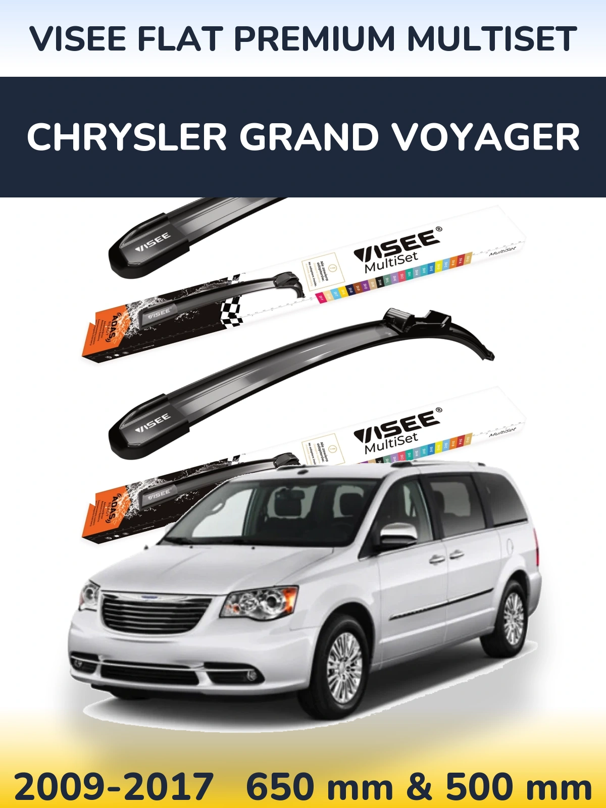 Komplet przednich wycieraczek VISEE FLAT PREMIUM MultiSet 650 & 500 mm do Chrysler Grand Voyager 2009-2017