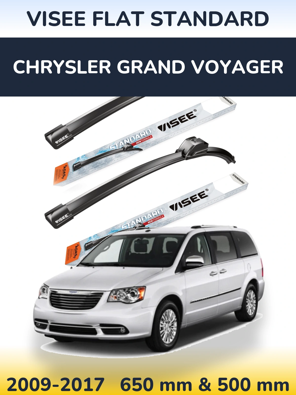 Komplet przednich wycieraczek VISEE FLAT STANDARD 650 & 500 mm do Chrysler Grand Voyager 2009-2017