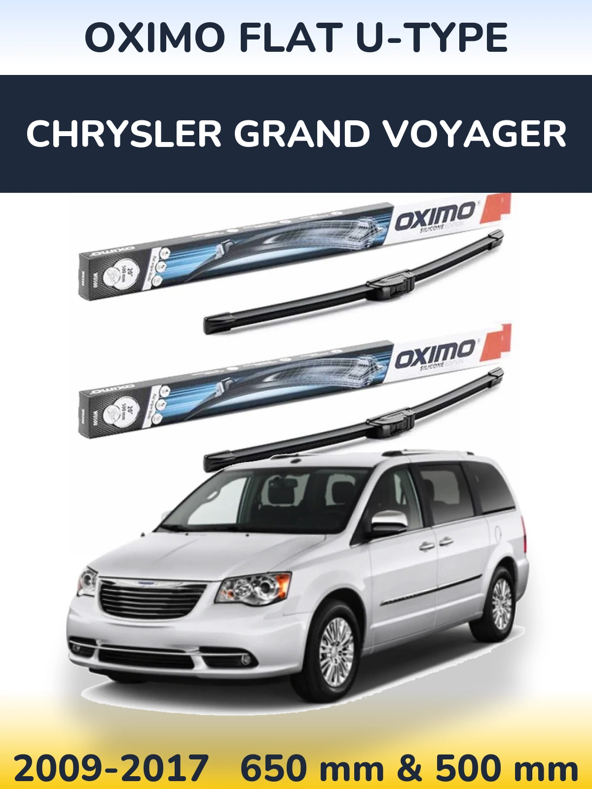 Front wiper blade set Oximo Flat U-type 650 & 500 mm for Chrysler Grand Voyager 2009-2017