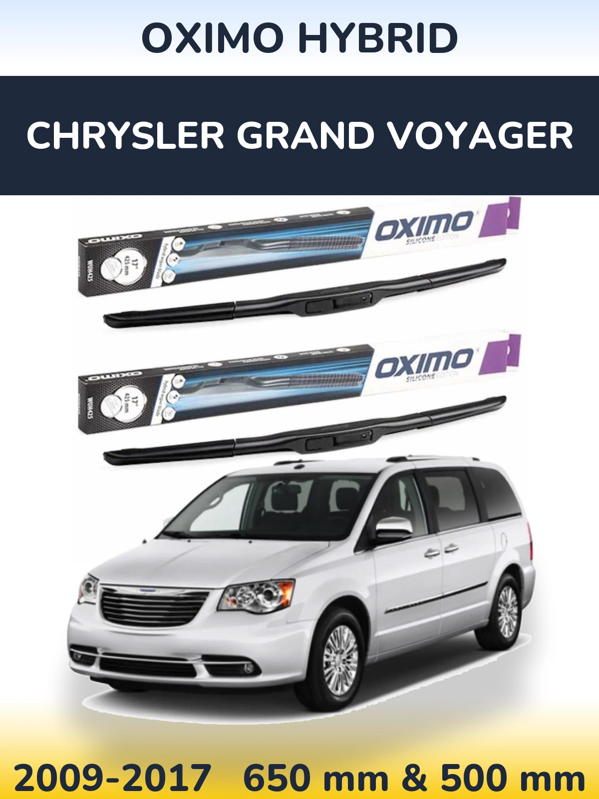 Комплект передних дворников Oximo Hybrid 650 & 500 мм для Chrysler Grand Voyager 2009-2017