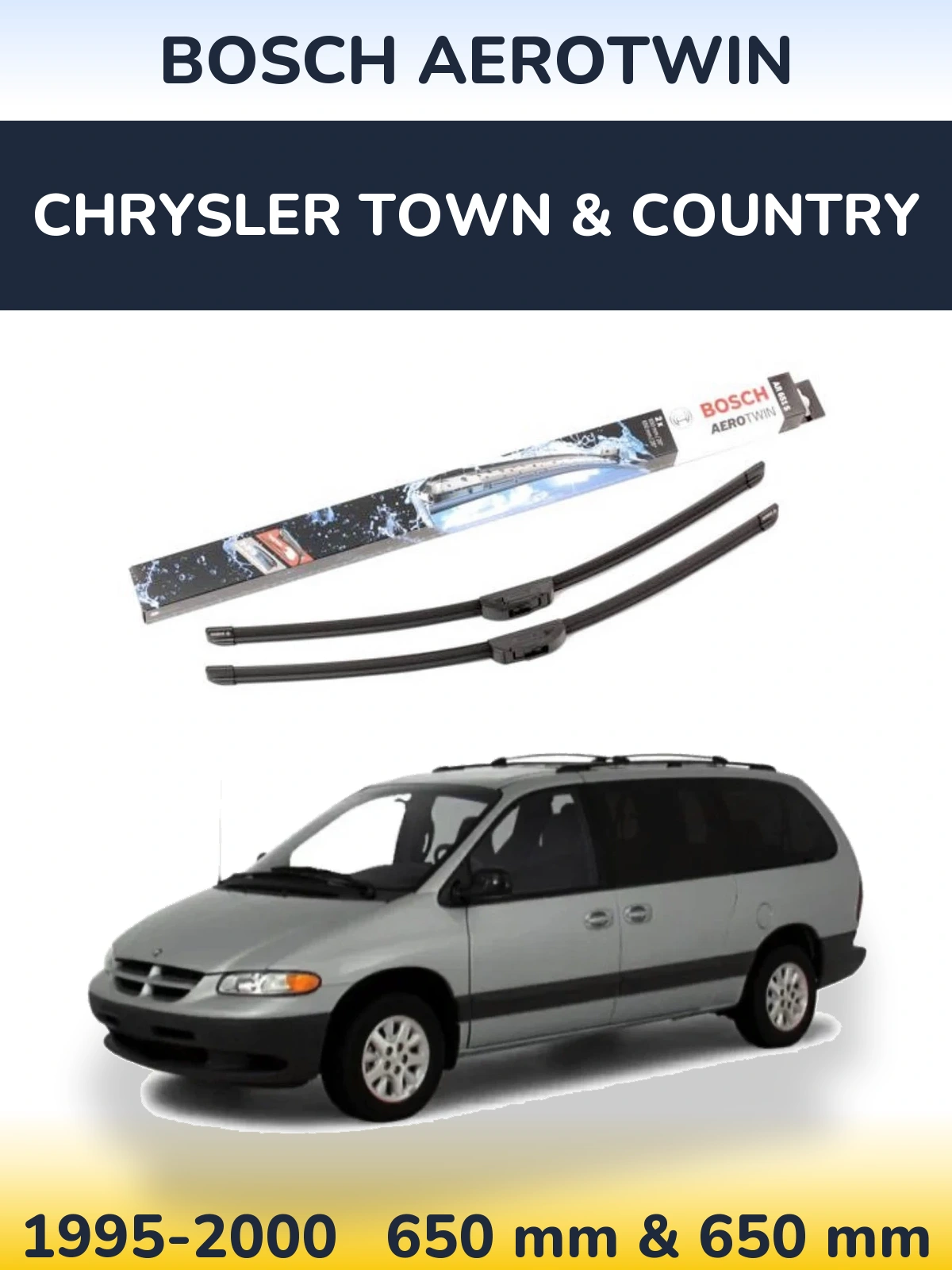 Front wiper blade set BOSCH AeroTwin 650 & 650 mm for Chrysler Town & Country 1995-2000