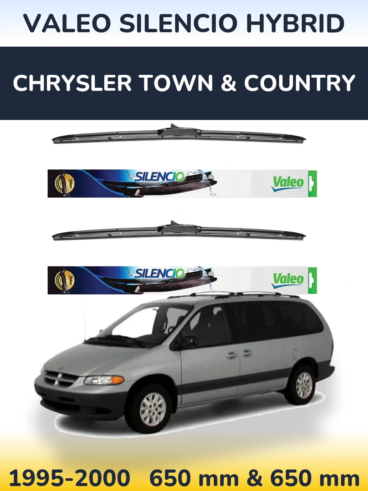 Комплект передніх щіток Valeo Silencio Hybrid 650 & 650 мм для Chrysler Town & Country 1995-2000