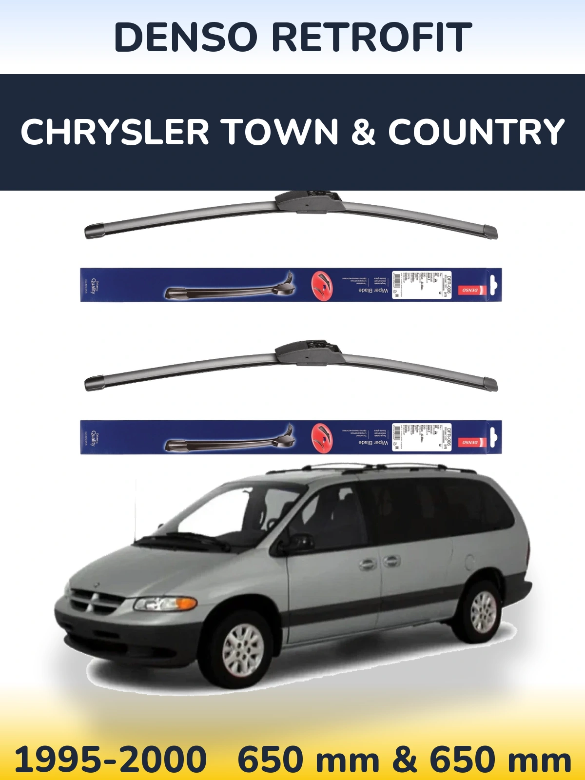 Front wiper blade set Denso Retrofit 650 & 650 mm for Chrysler Town & Country 1995-2000