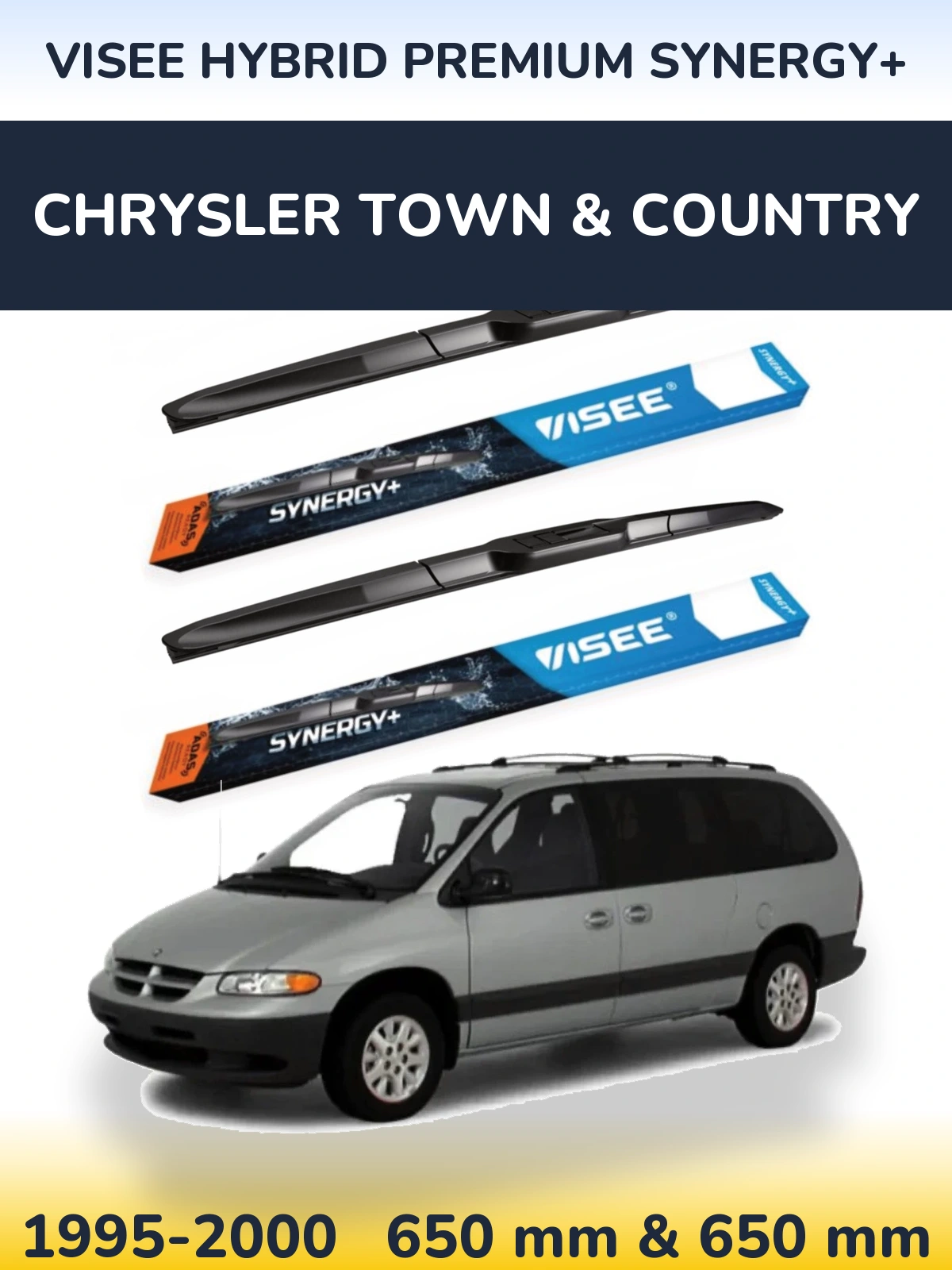 Front wiper blade set VISEE HYBRID PREMIUM SYNERGY+ 650 & 650 mm for Chrysler Town & Country 1995-2000