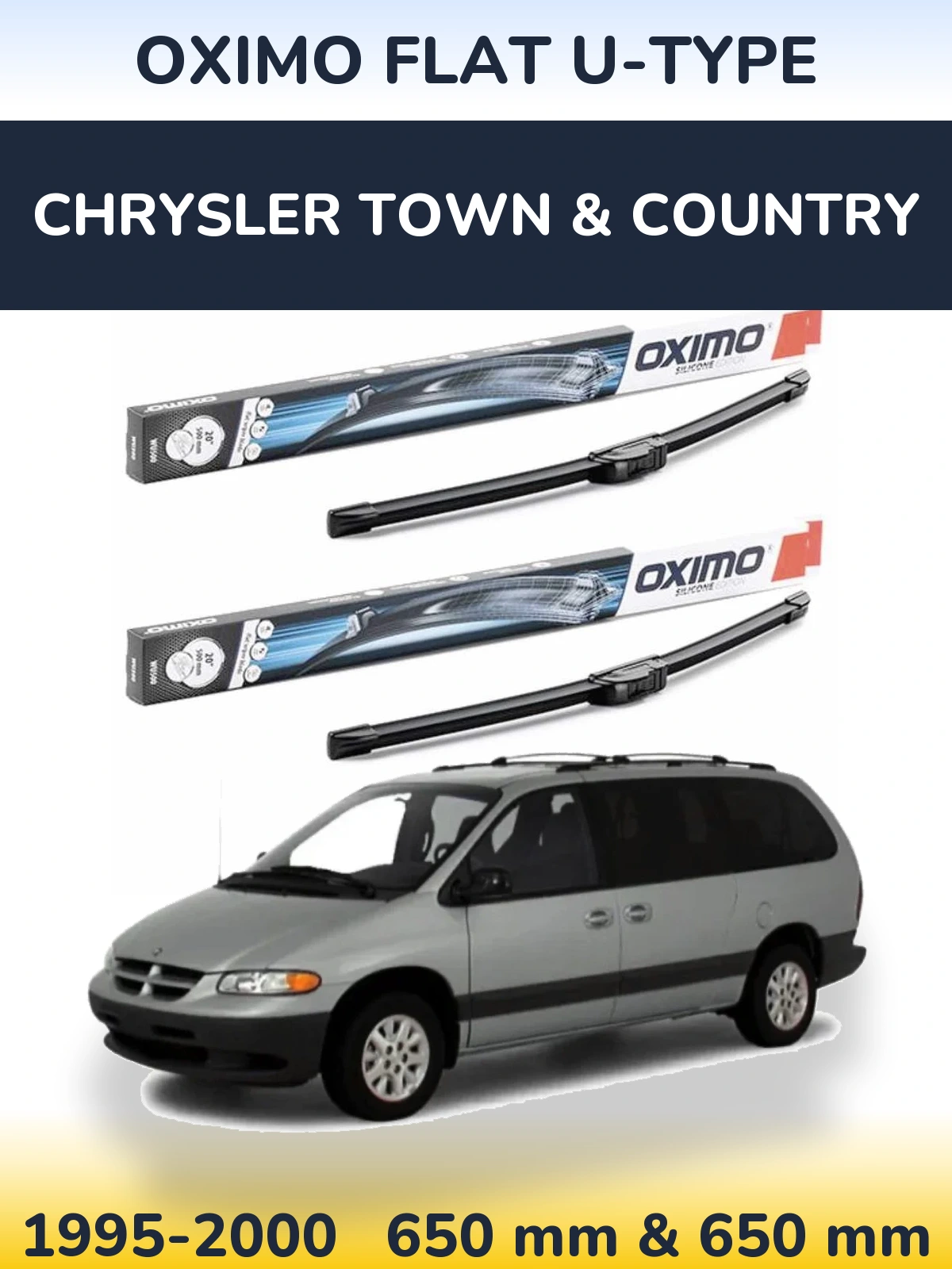 Комплект передніх щіток Oximo Flat U-type 650 & 650 мм для Chrysler Town & Country 1995-2000