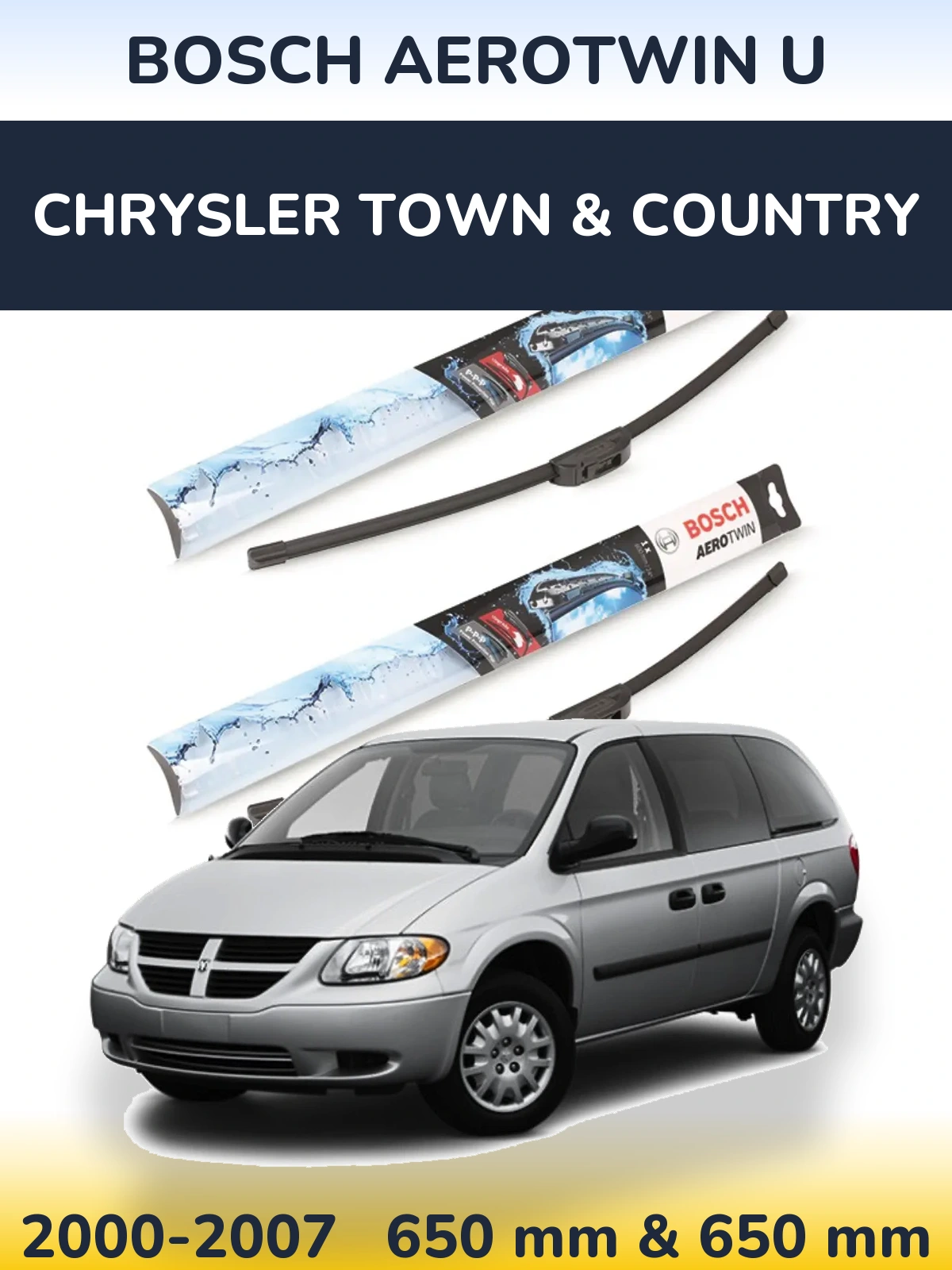 Комплект передніх щіток BOSCH AeroTwin U 650 & 650 мм для Chrysler Town & Country 2000-2007