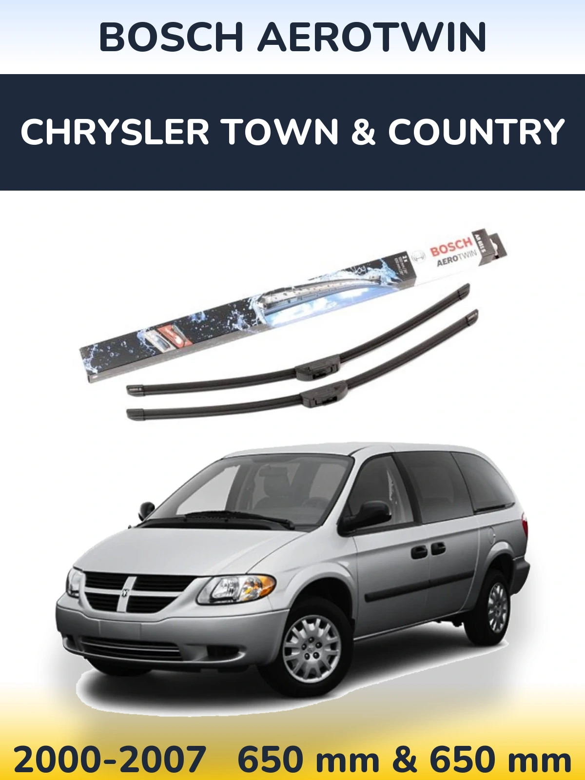 Комплект передніх щіток BOSCH AeroTwin 650 & 650 мм для Chrysler Town & Country 2000-2007