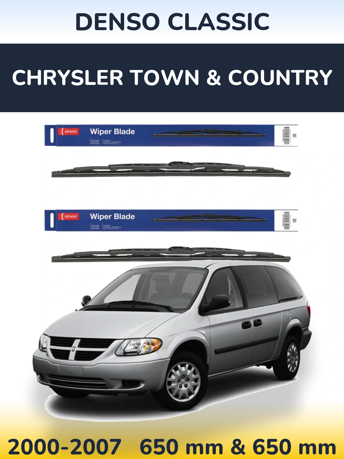 Komplet przednich wycieraczek Denso Classic 650 & 650 mm do Chrysler Town & Country 2000-2007