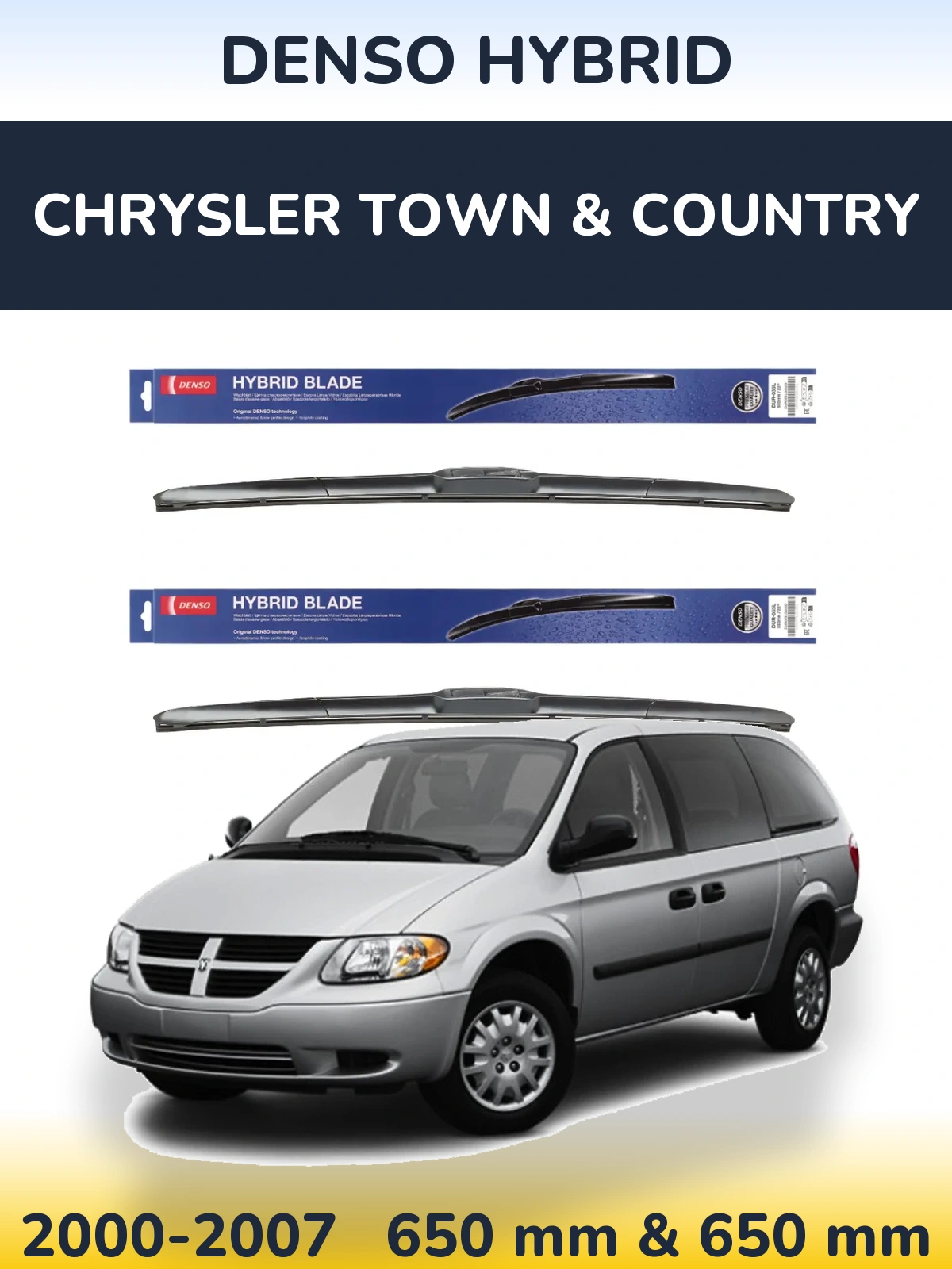 Front wiper blade set Denso Hybrid 650 & 650 mm for Chrysler Town & Country 2000-2007