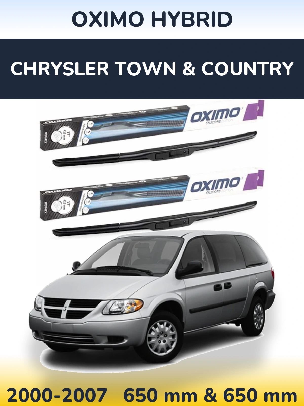 Komplet przednich wycieraczek Oximo Hybrid 650 & 650 mm do Chrysler Town & Country 2000-2007