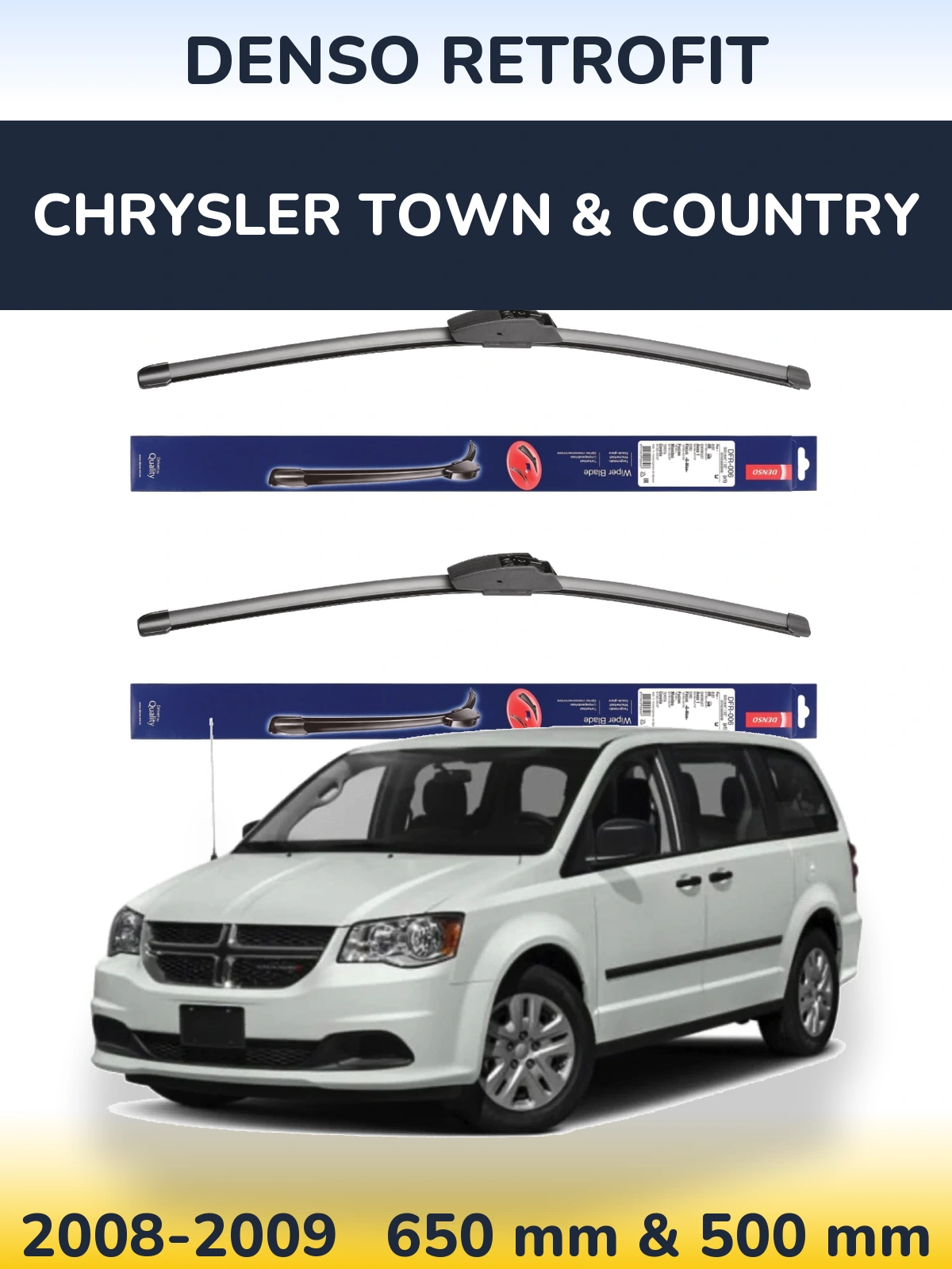 Комплект передніх щіток Denso Retrofit 650 & 500 мм для Chrysler Town & Country 2008-2009