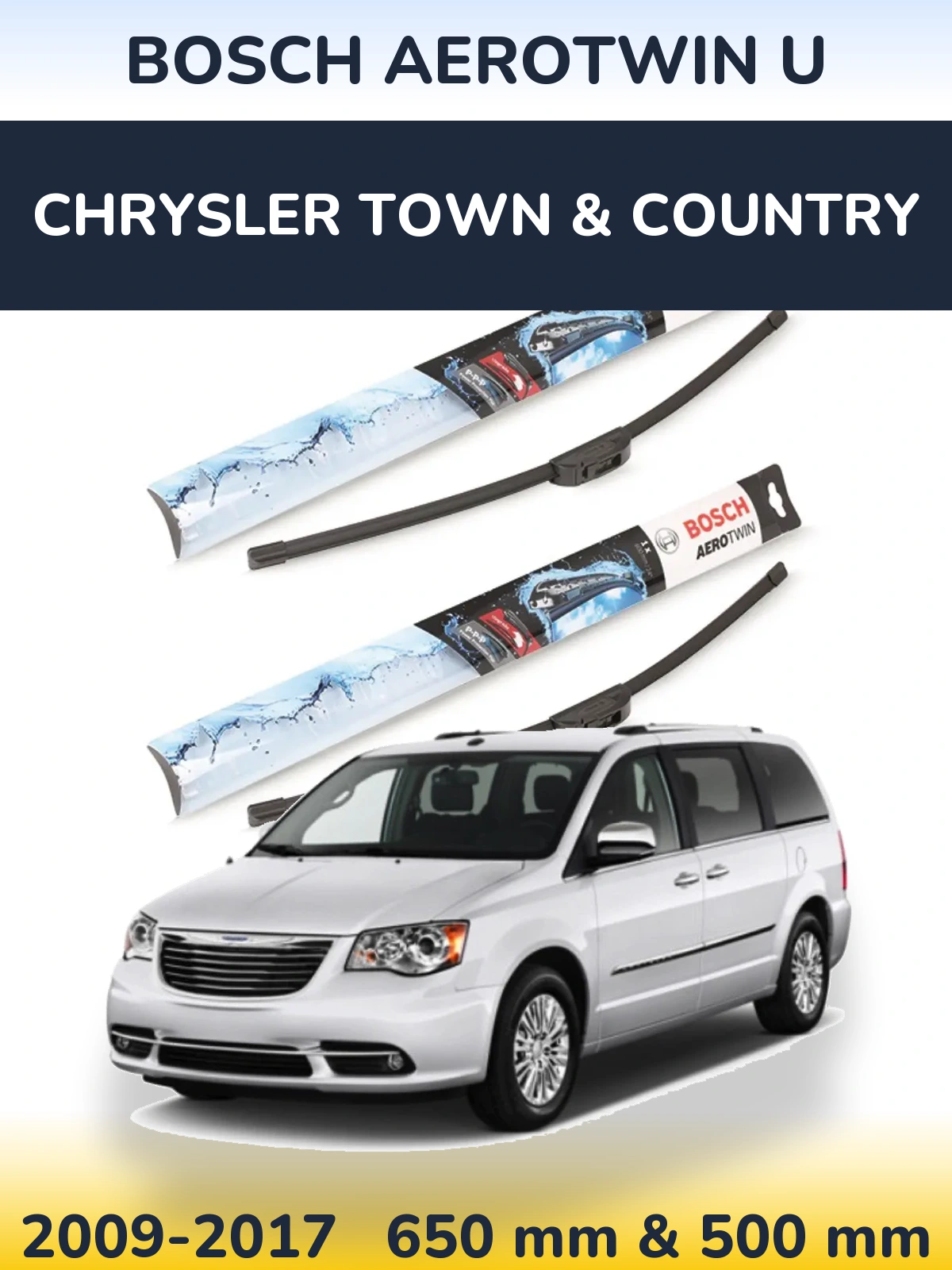 Комплект передніх щіток BOSCH AeroTwin U 650 & 500 мм для Chrysler Town & Country 2009-2017