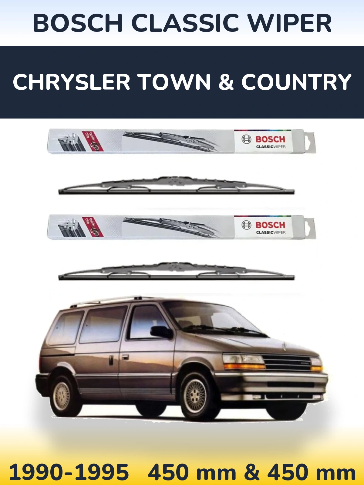 Komplet przednich wycieraczek BOSCH Classic Wiper 450 & 450 mm do Chrysler Town & Country 1990-1995