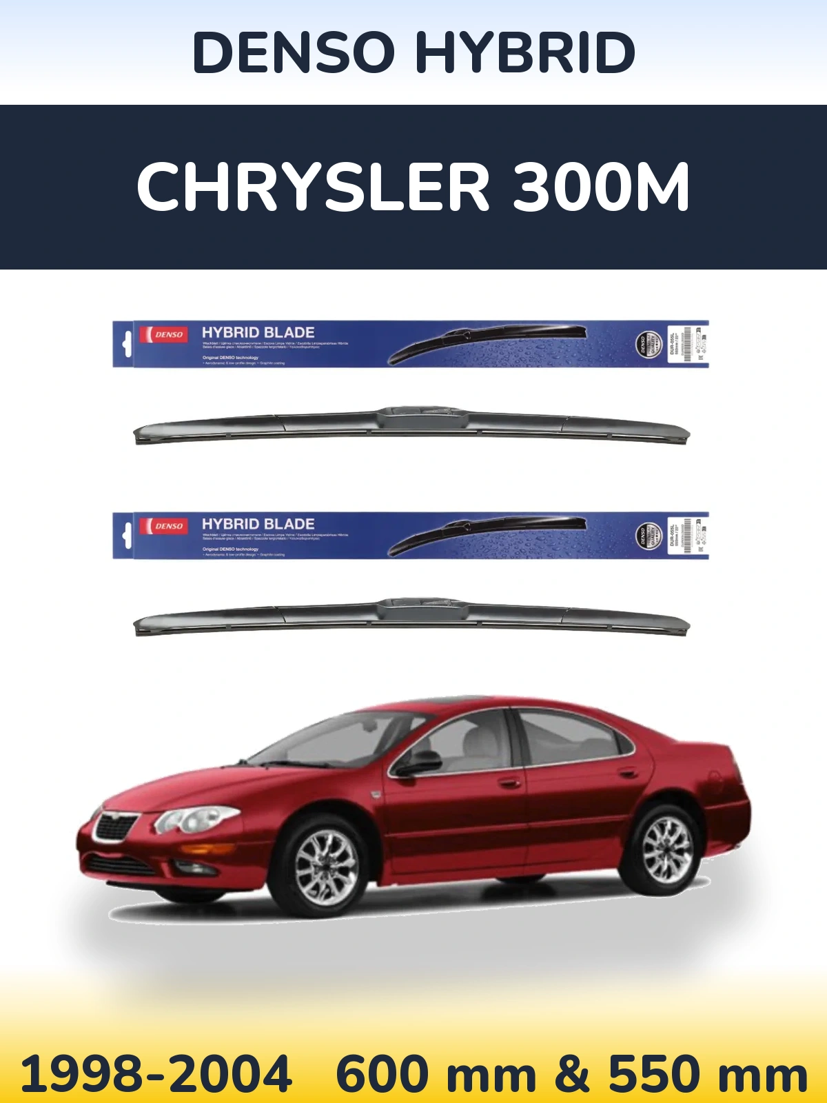 Front wiper blade set Denso Hybrid 600 & 550 mm for Chrysler 300M 1998-2004
