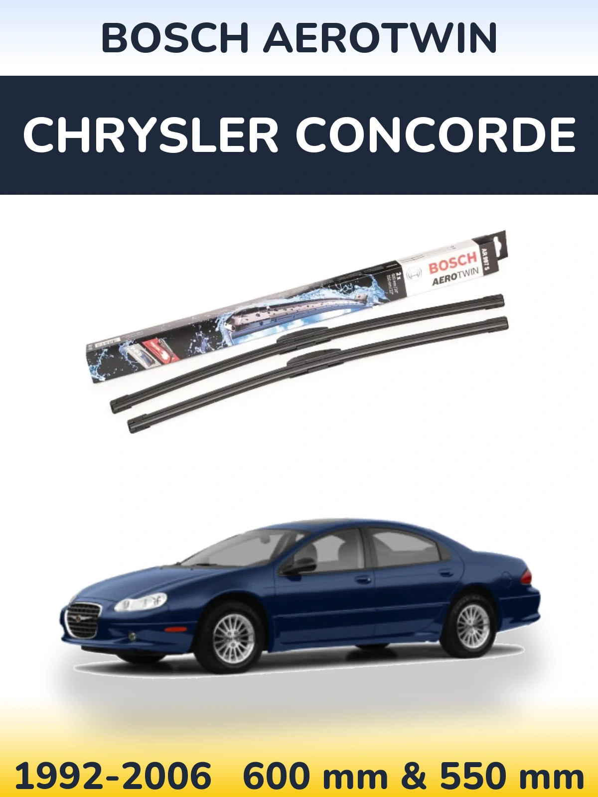 Front wiper blade set BOSCH AeroTwin 600 & 550 mm for Chrysler Concorde 1992-2006