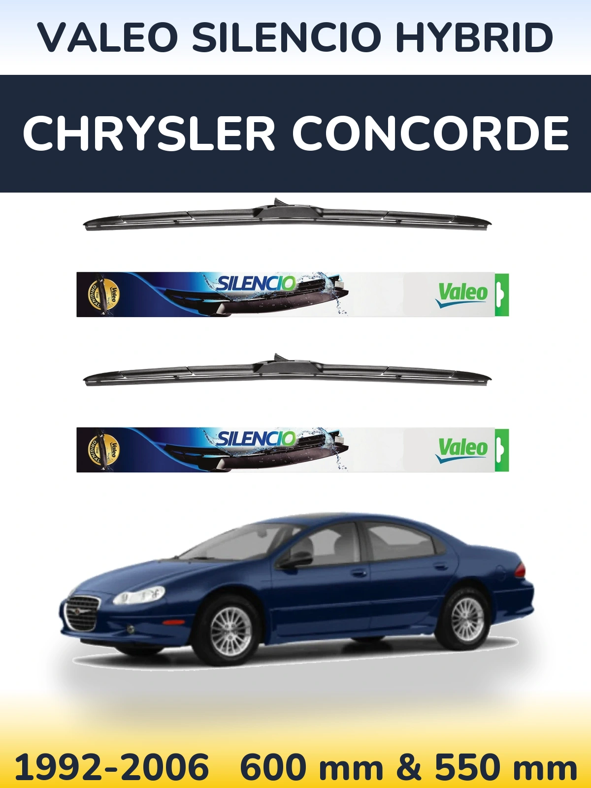 Front wiper blade set Valeo Silencio Hybrid 600 & 550 mm for Chrysler Concorde 1992-2006