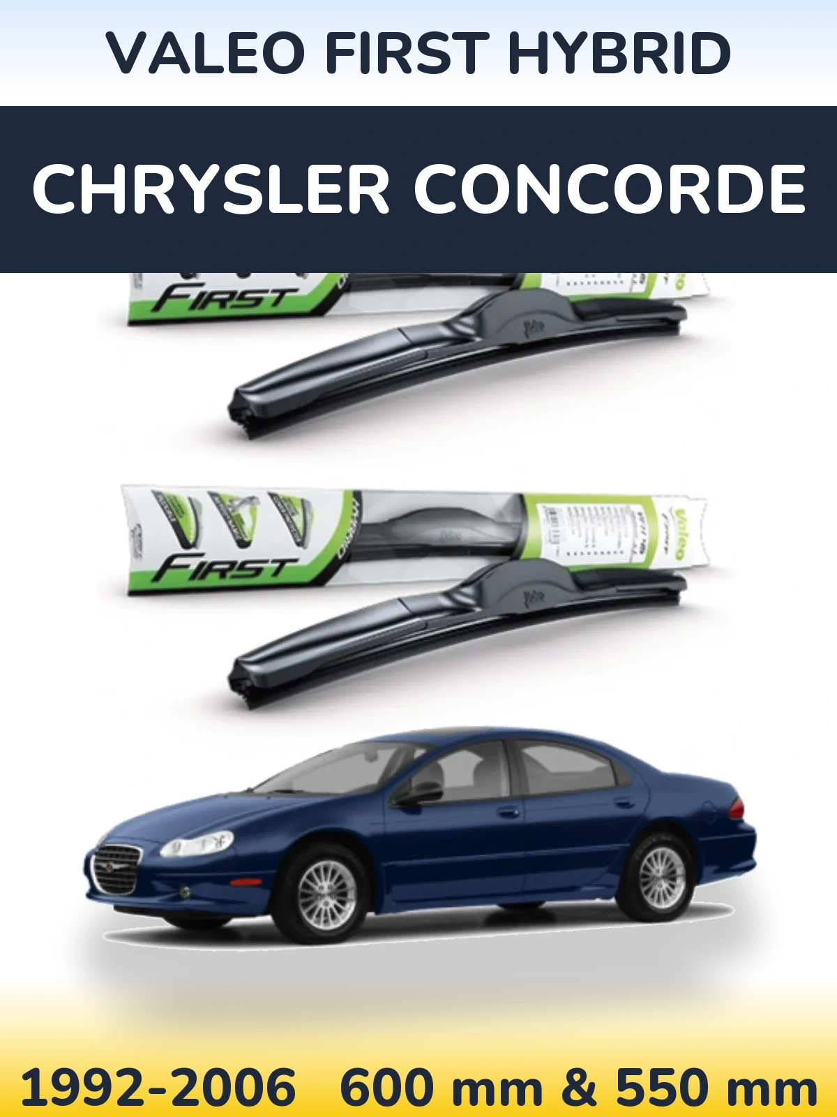 Front wiper blade set Valeo First Hybrid 600 & 550 mm for Chrysler Concorde 1992-2006